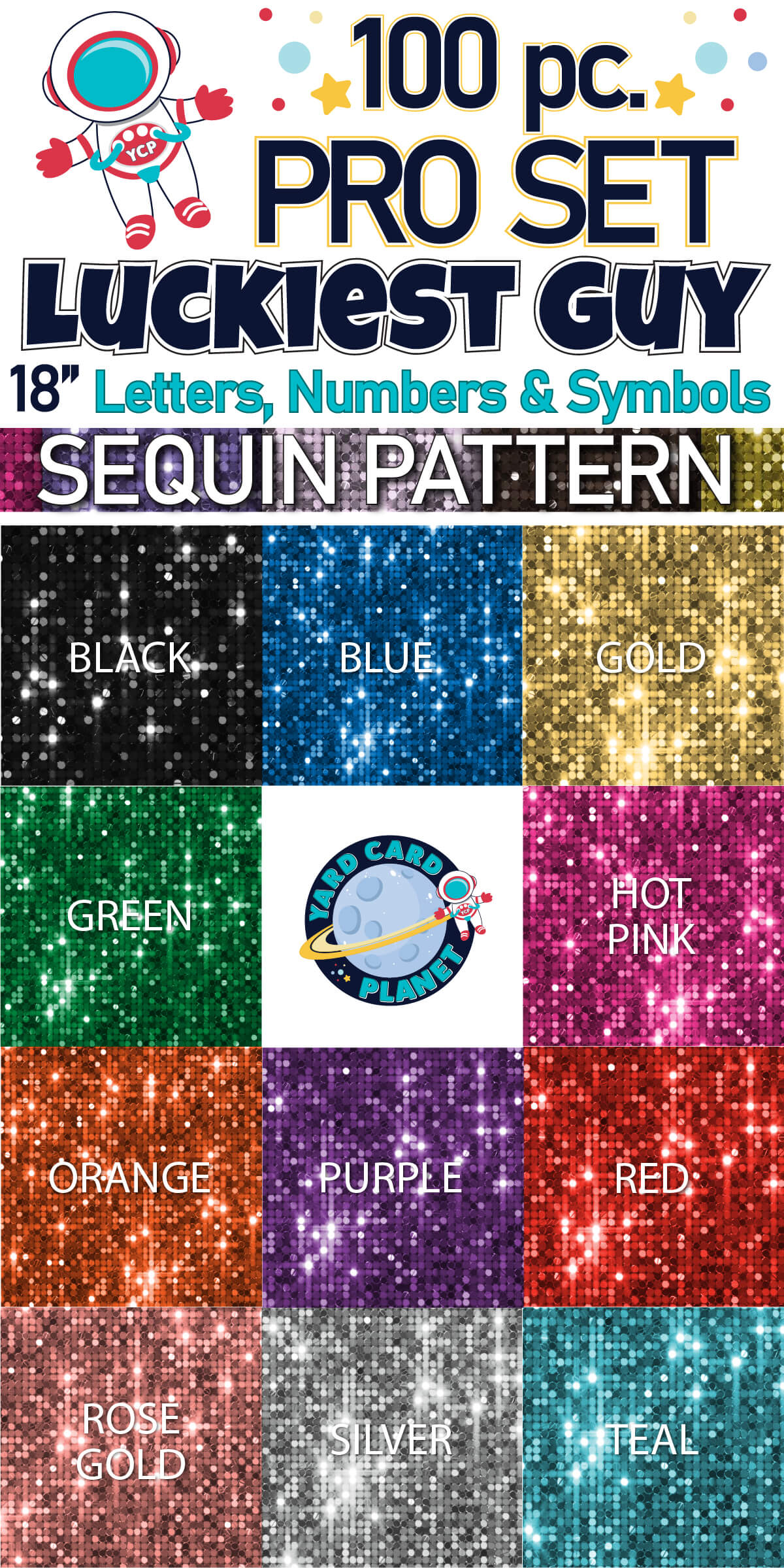 18" Luckiest Guy 100 pc. Letters, Numbers and Symbols Pro Set in Sequin Pattern