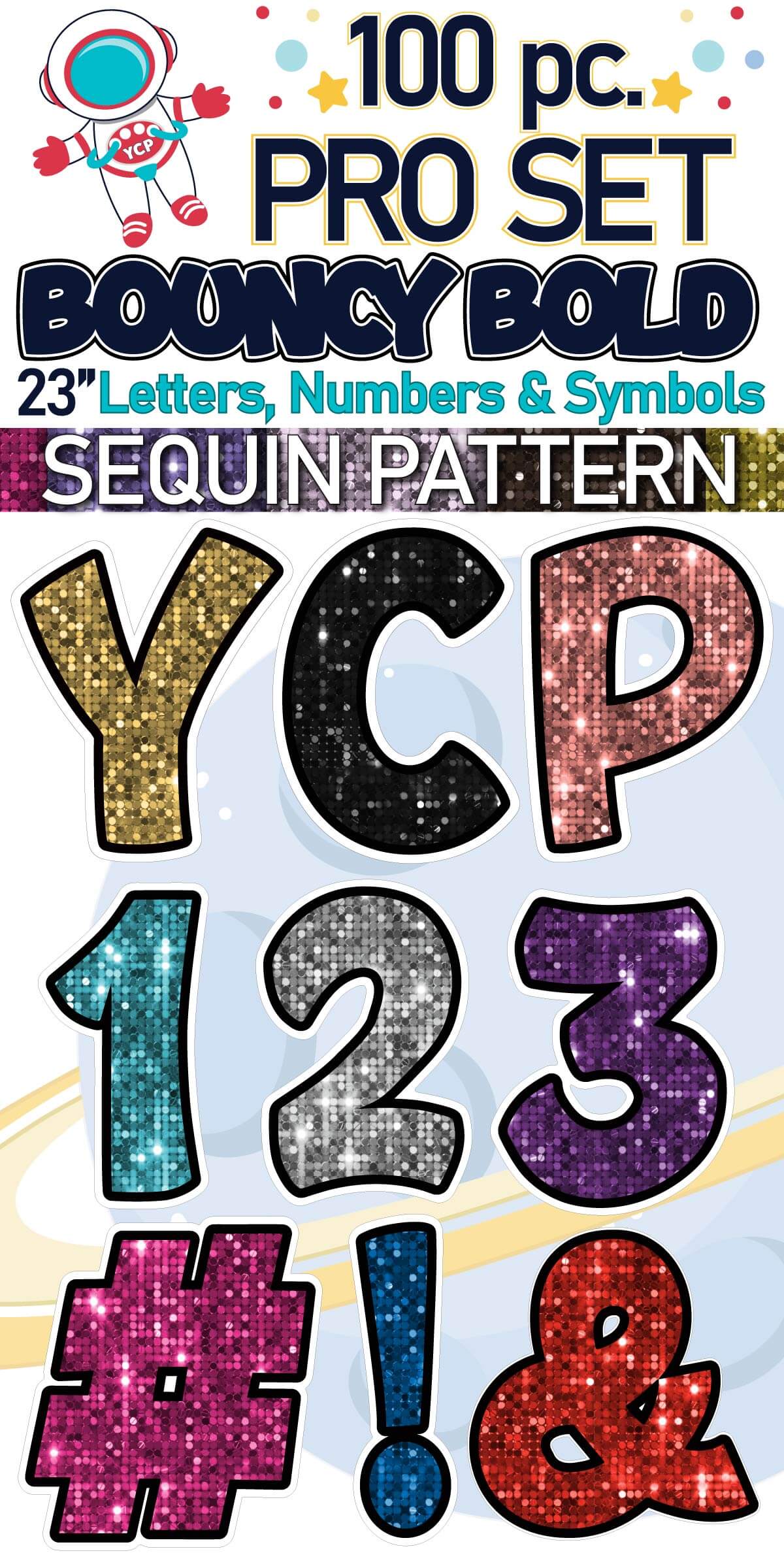23" Bouncy Bold BB 100 pc. Letters, Numbers and Symbols Pro Set in Sequin Pattern