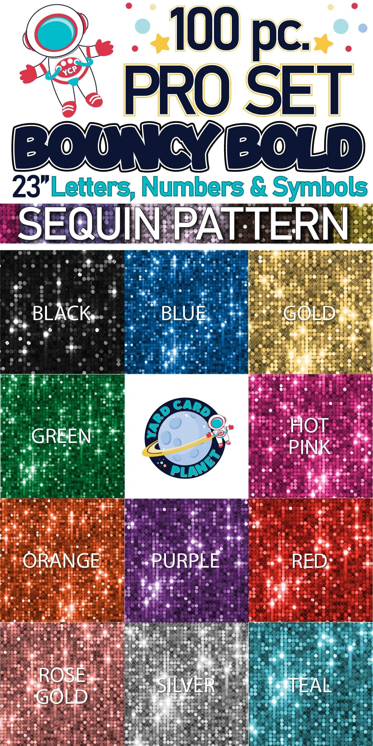 23" Bouncy Bold BB 100 pc. Letters, Numbers and Symbols Pro Set in Sequin Pattern