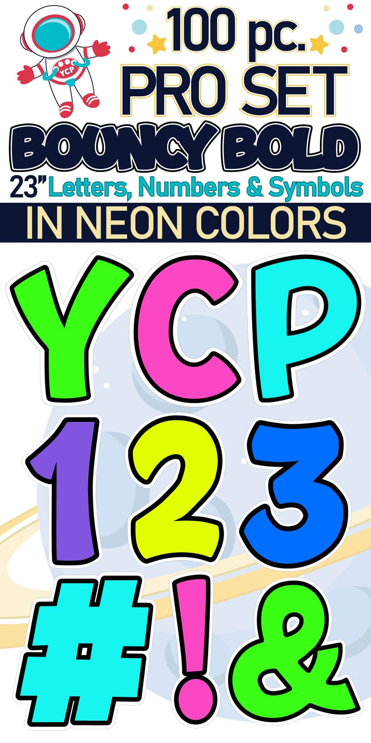 23" Bouncy Bold BB 100 pc. Letters, Numbers and Symbols Pro Set in Neon Colors