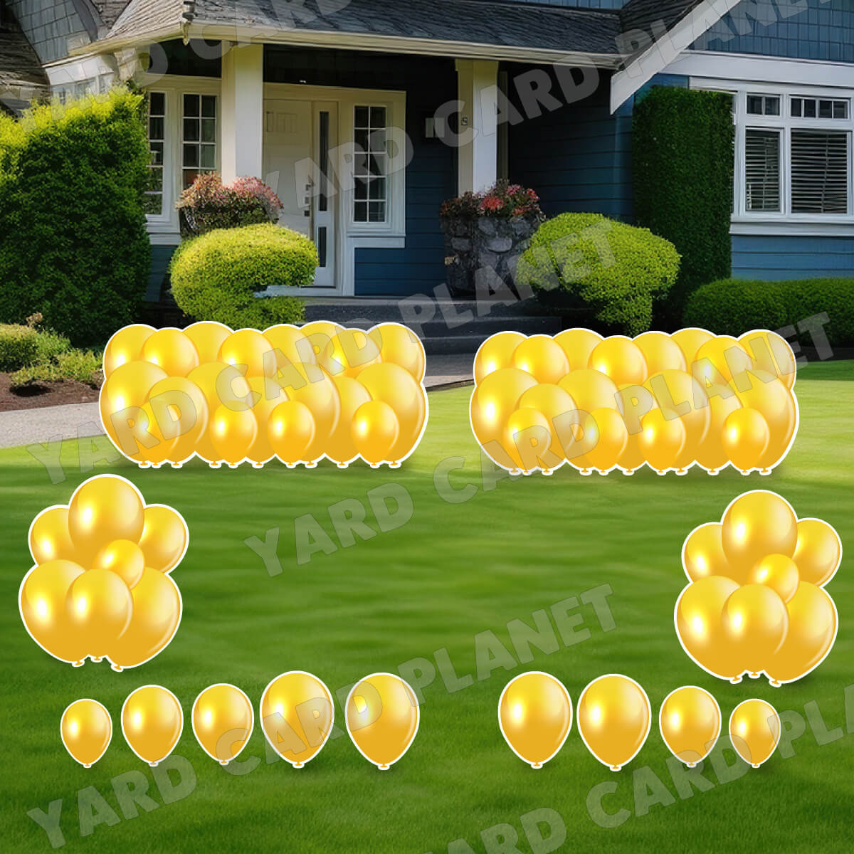 Gold Balloon Panels, Bouquets and Singles Yard Card Set