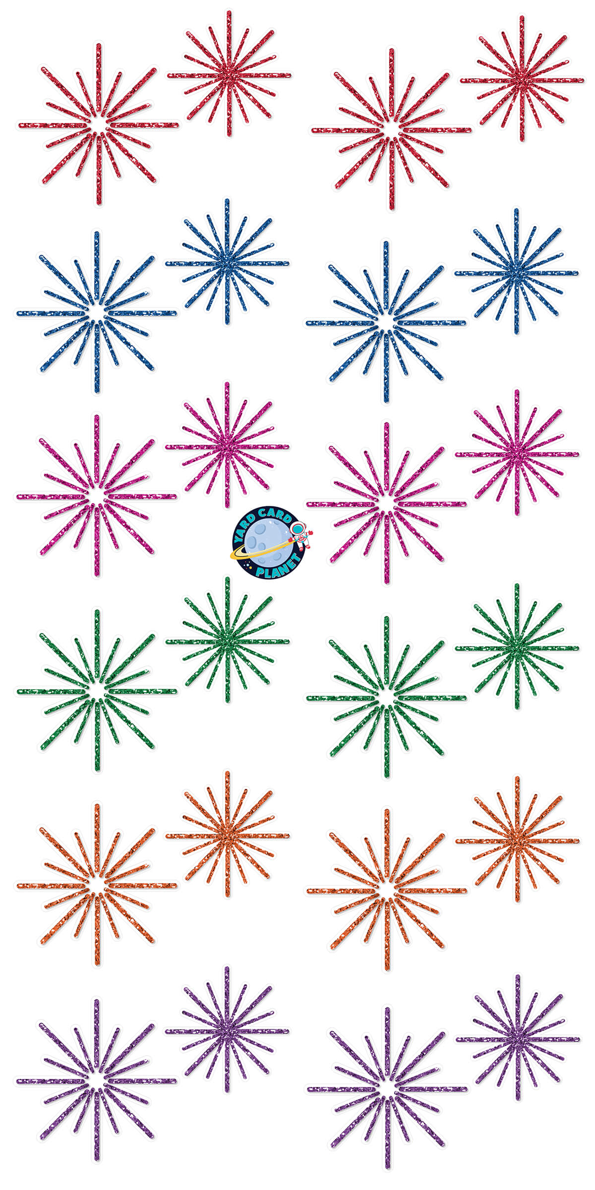 Bright Colorful Glitter Pattern Starbursts Yard Card Flair Set