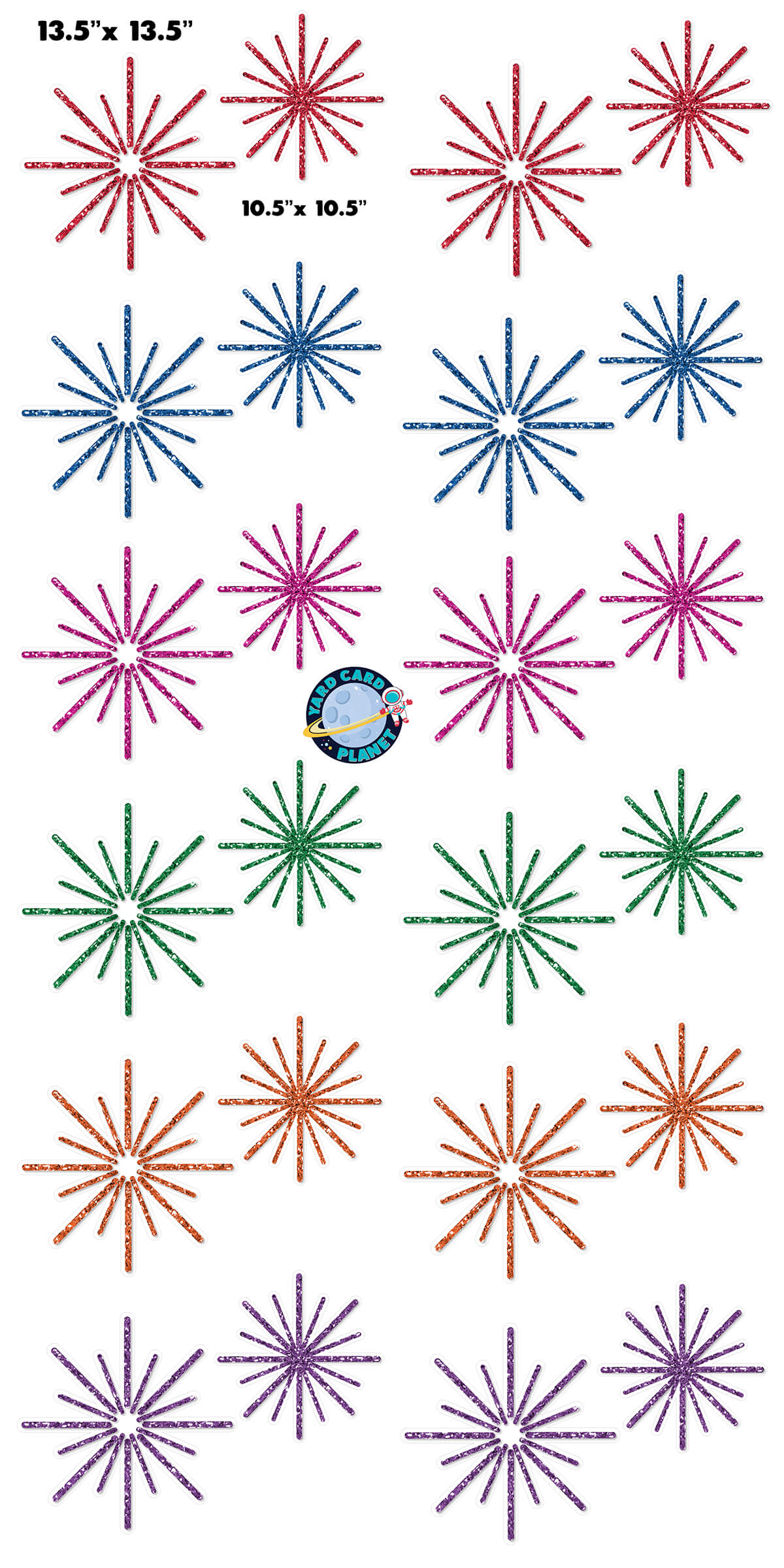 Bright Colorful Glitter Pattern Starbursts Yard Card Flair Set