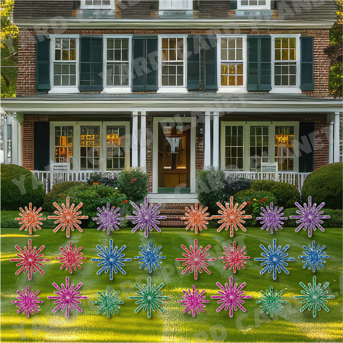 Bright Colorful Glitter Pattern Starbursts Yard Card Flair Set