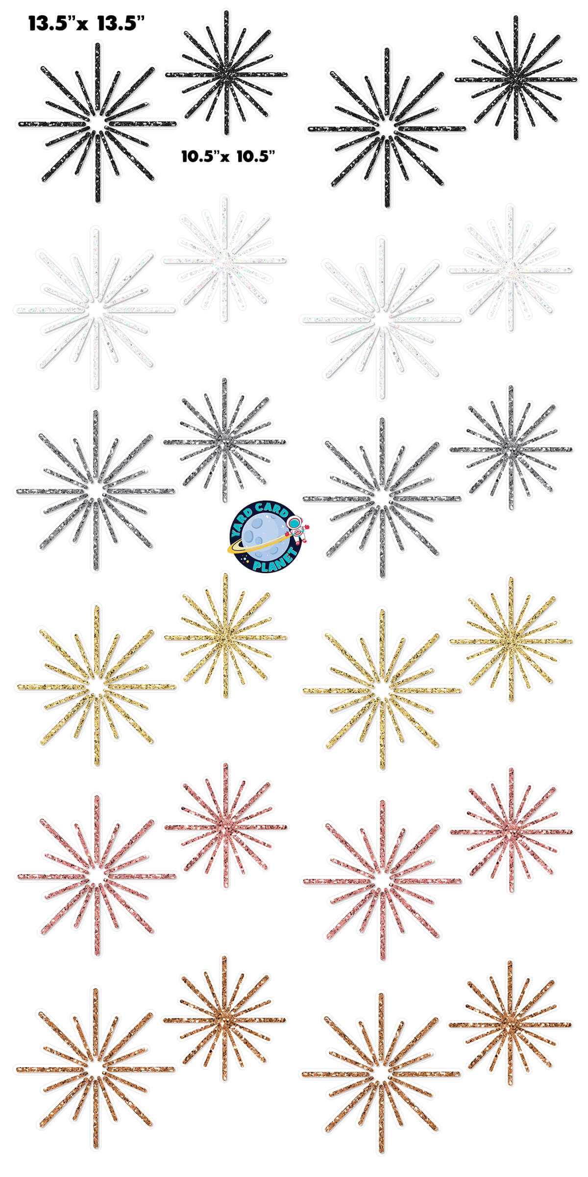 Metallic Colored Glitter Pattern Starbursts Yard Card Flair Set