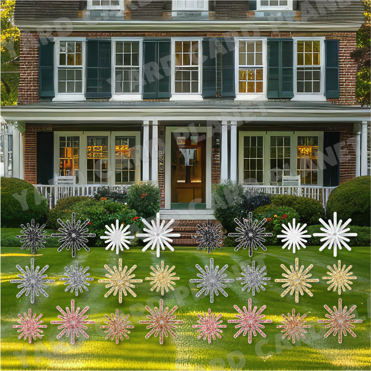 Metallic Colored Glitter Pattern Starbursts Yard Card Flair Set