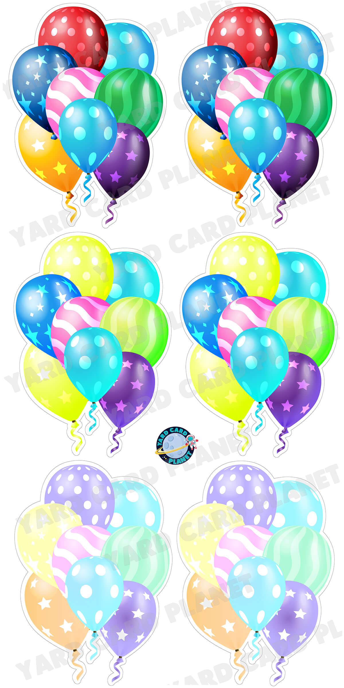 Bright Colorful, Neon and Pastel Balloon Bouquets Yard Card Flair Set