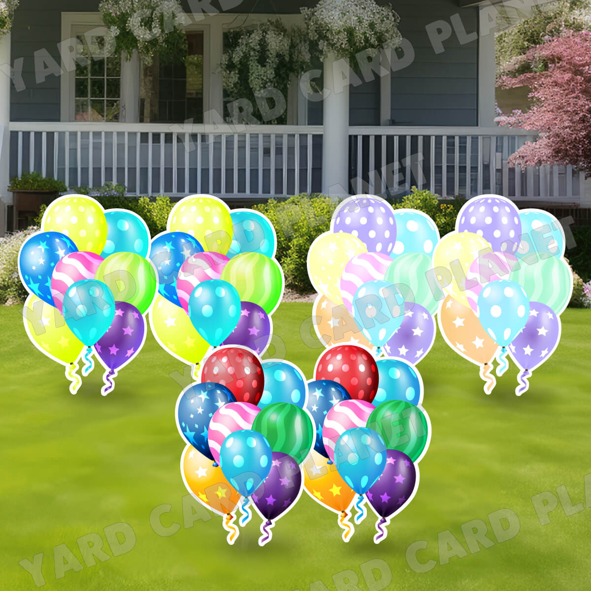 Bright Colorful, Neon and Pastel Balloon Bouquets Yard Card Flair Set