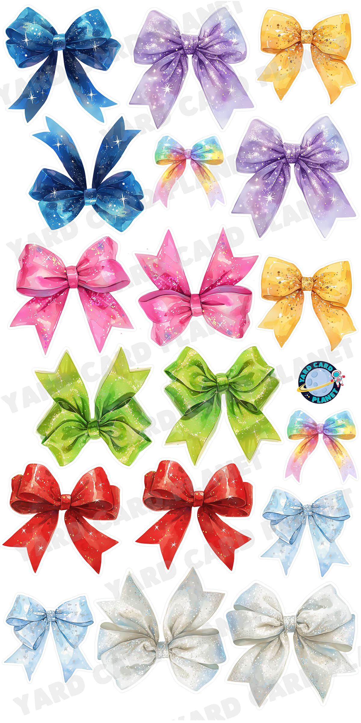Colorful Sparkly Bows Yard Card Flair Set