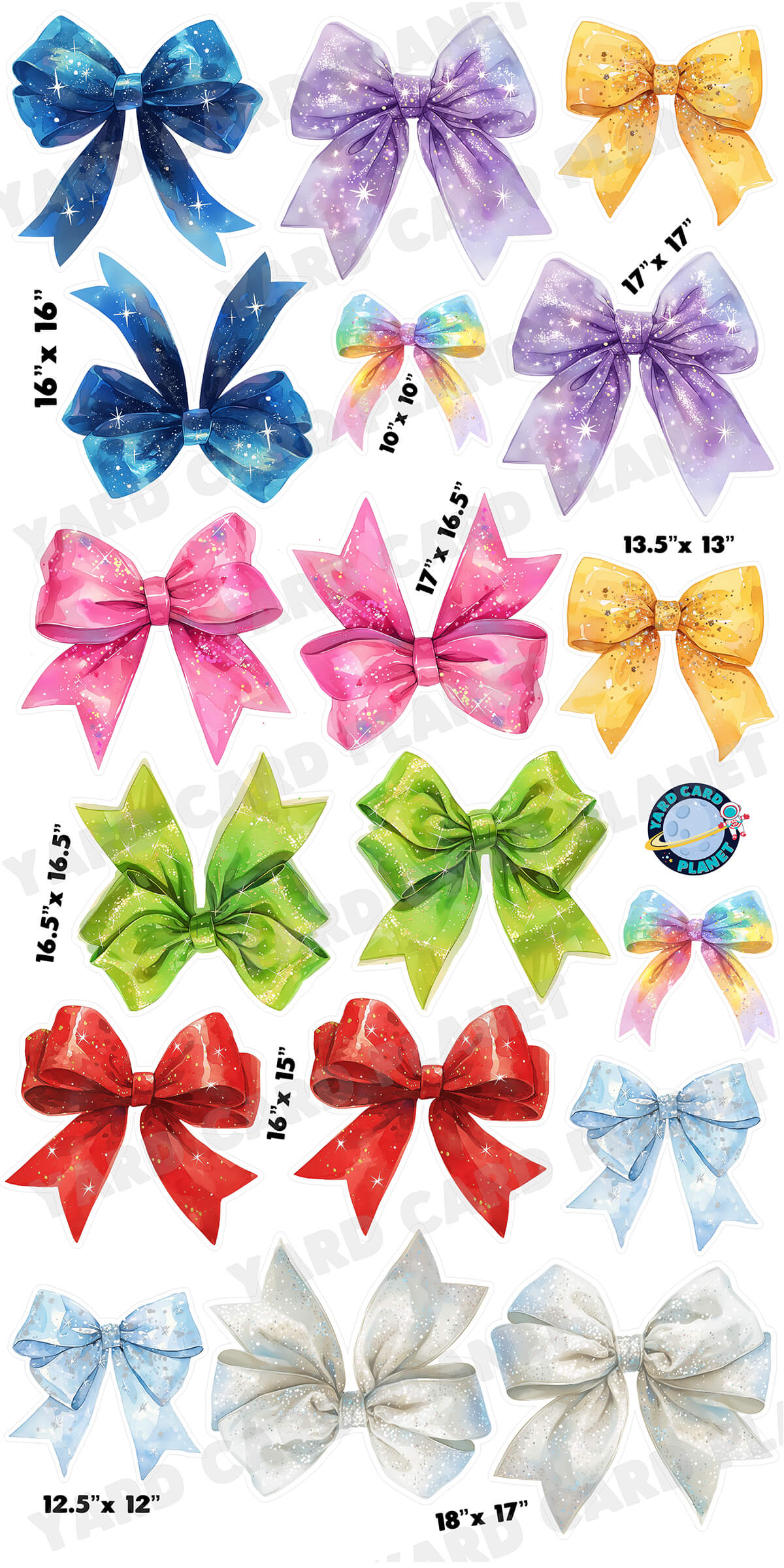 Colorful Sparkly Bows Yard Card Flair Set
