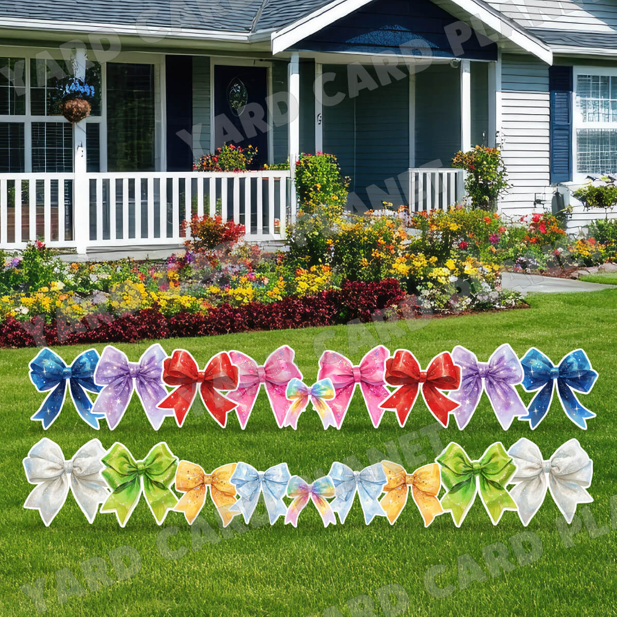 Colorful Sparkly Bows Yard Card Flair Set