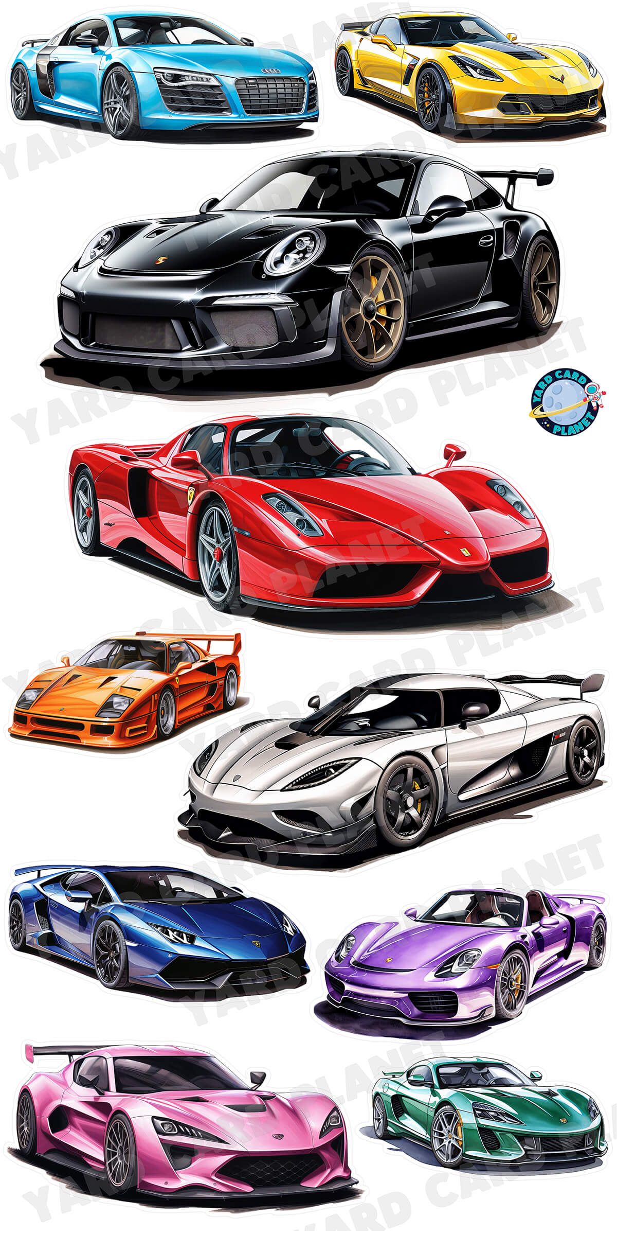 Exotic Sports Cars Yard Card Flair Set