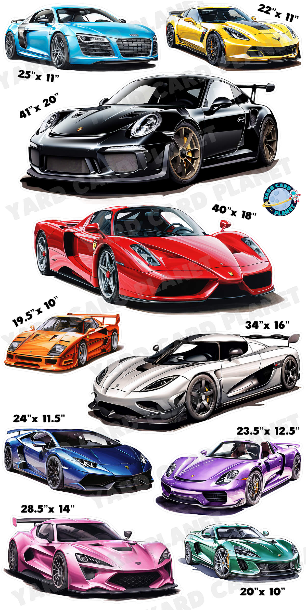 Exotic Sports Cars Yard Card Flair Set