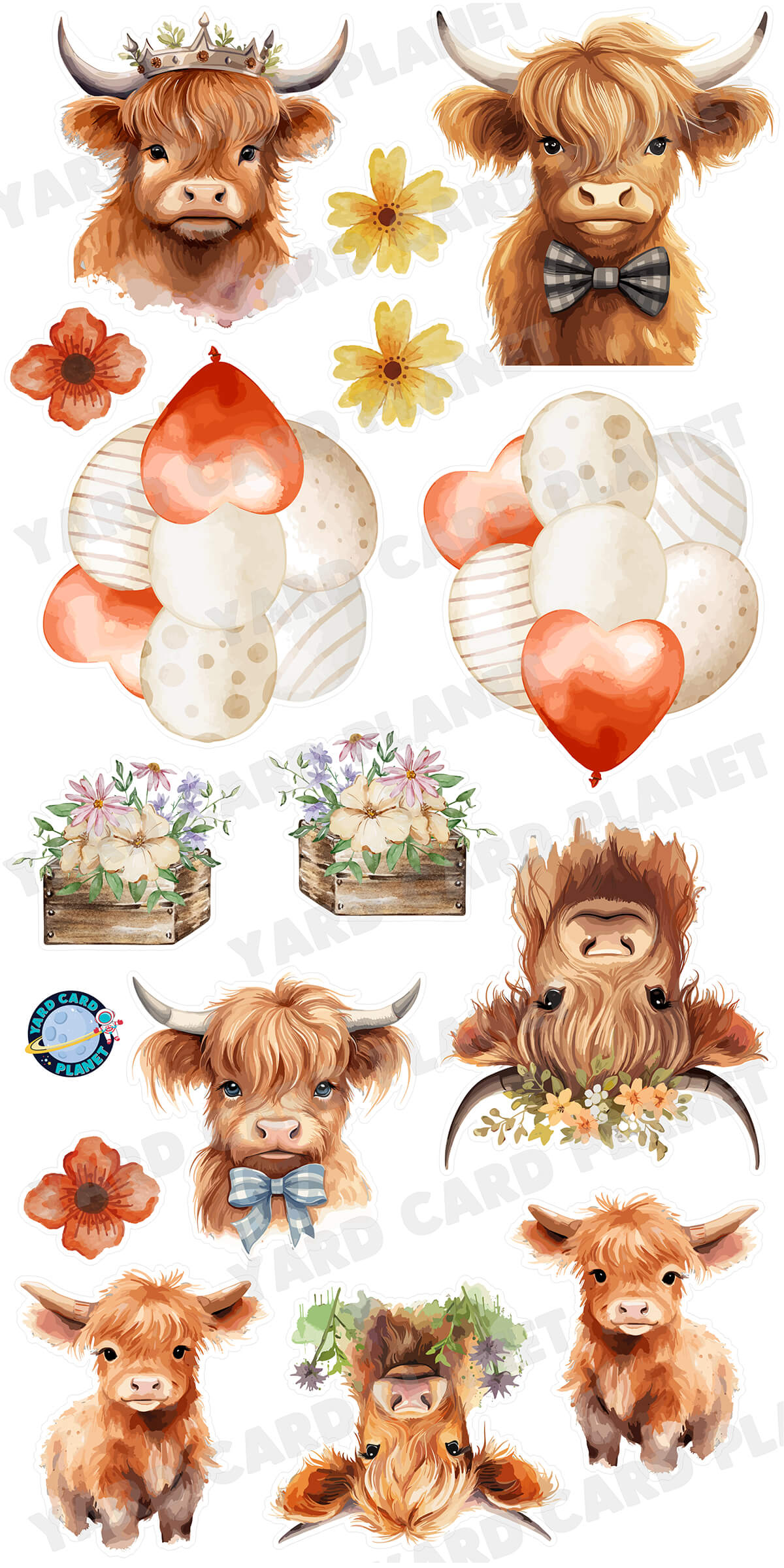 Highland Cows Yard Card Flair Set