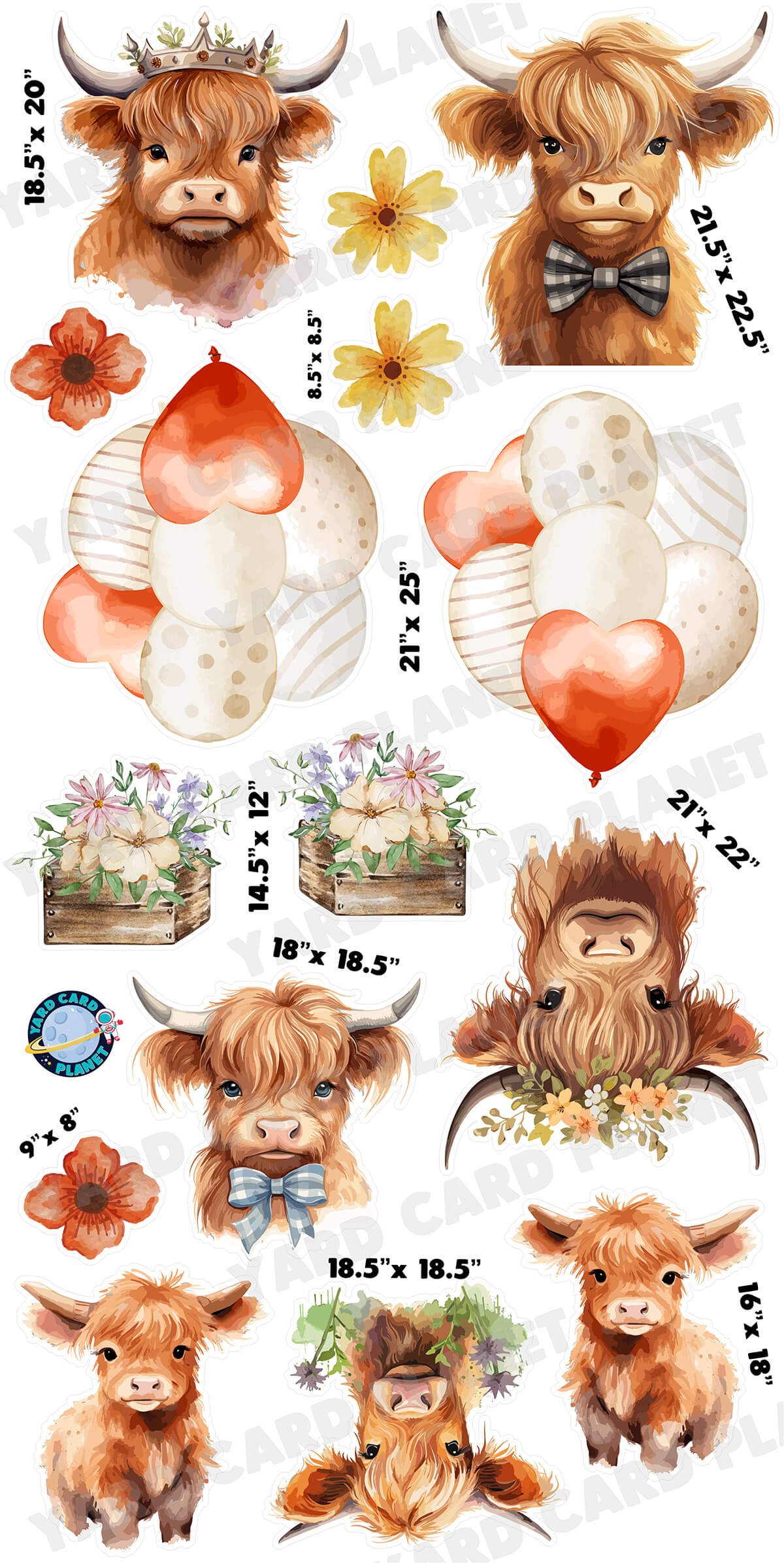 Highland Cows Yard Card Flair Set