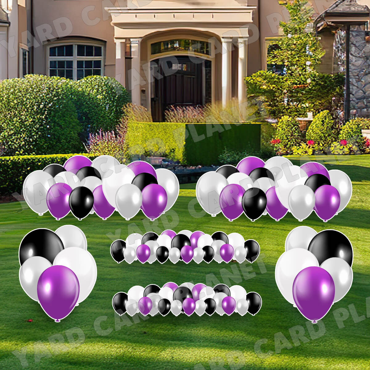 Black, White, Purple and Silver Balloons EZ Setup Panels and Borders Yard Card Set