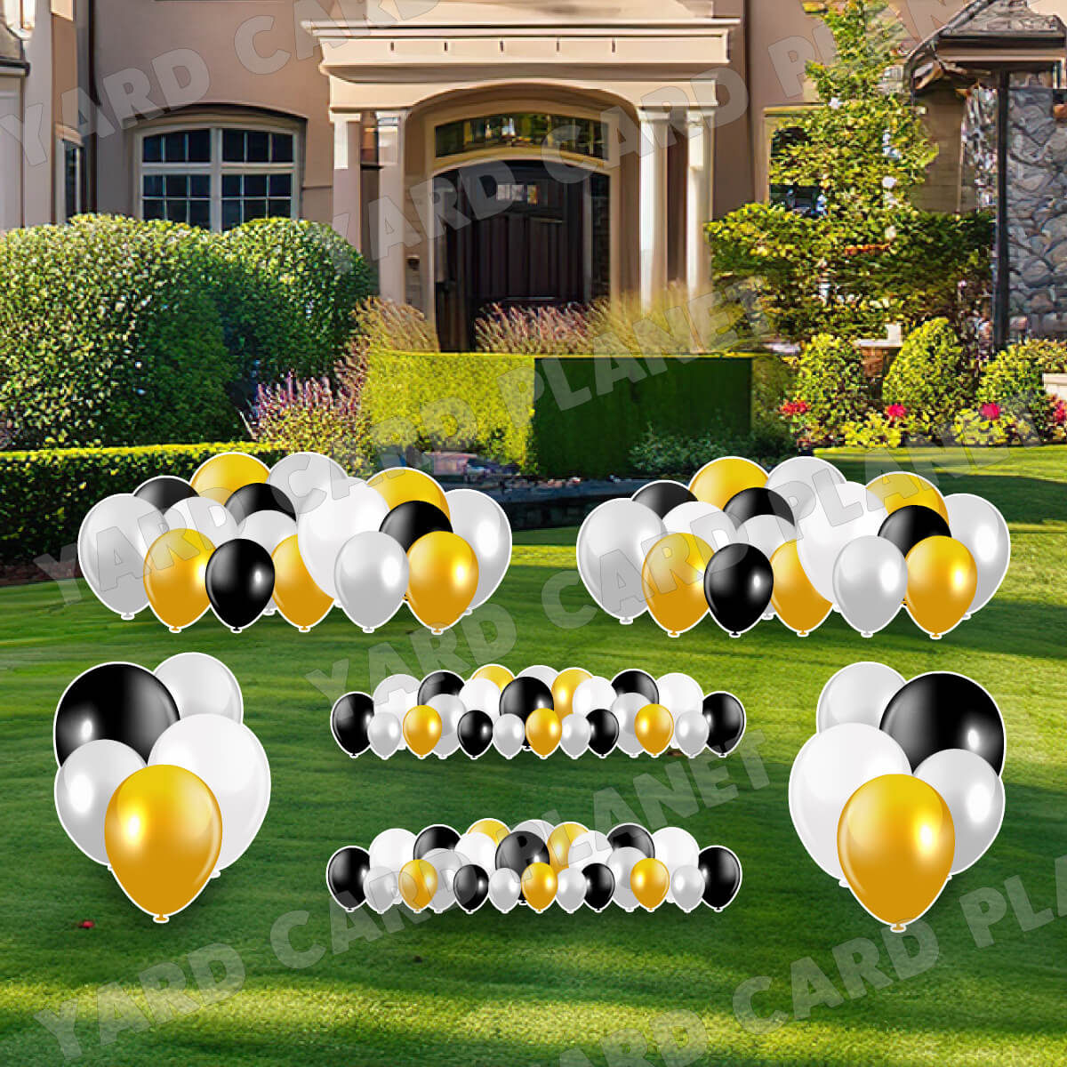 Black, White, Gold and Silver Balloons EZ Setup Panels and Borders Yard Card Set