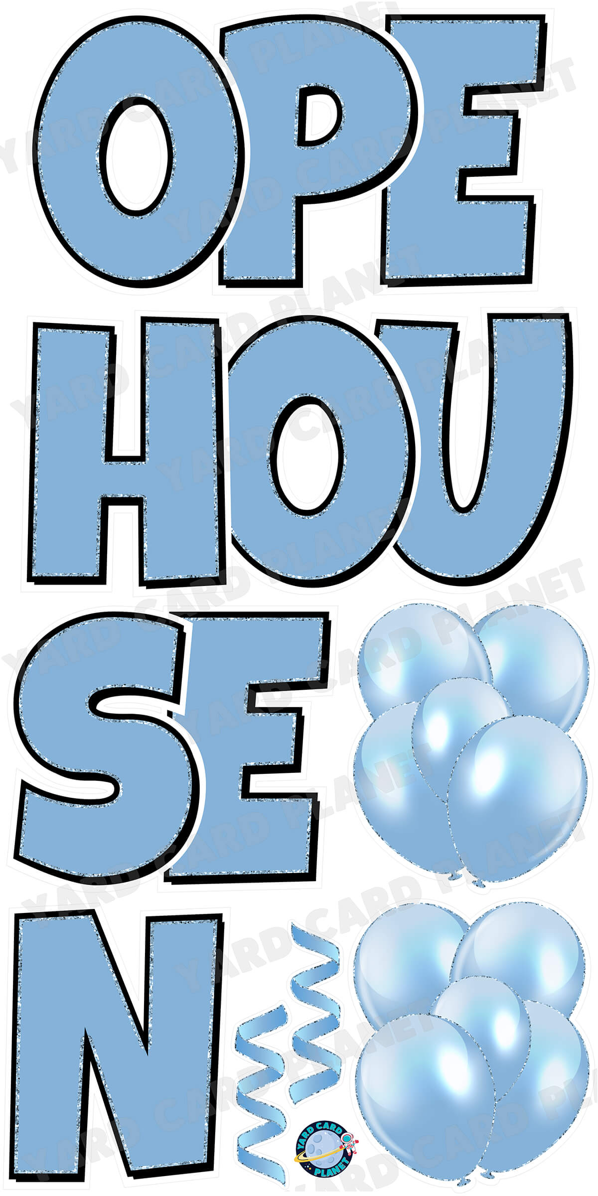 Large 23" Open House Yard Card EZ Quick Set in Luckiest Guy Font in Solid Colors with Glitter Trim - (Available in Multiple Colors)