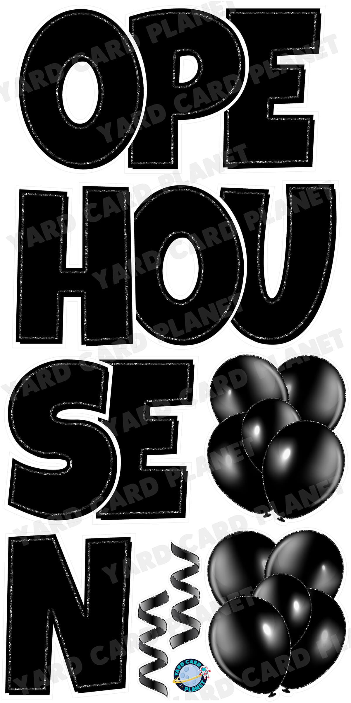 Large 23" Open House Yard Card EZ Quick Set in Luckiest Guy Font in Solid Colors with Glitter Trim - (Available in Multiple Colors)