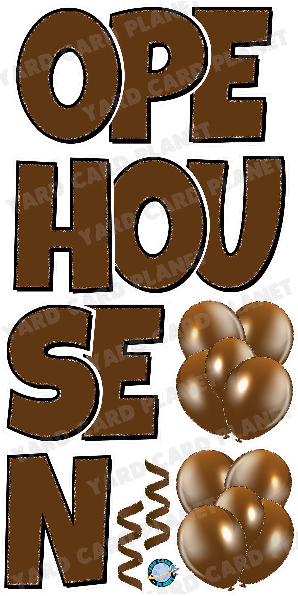 Large 23" Open House Yard Card EZ Quick Set in Luckiest Guy Font in Solid Colors with Glitter Trim - (Available in Multiple Colors)