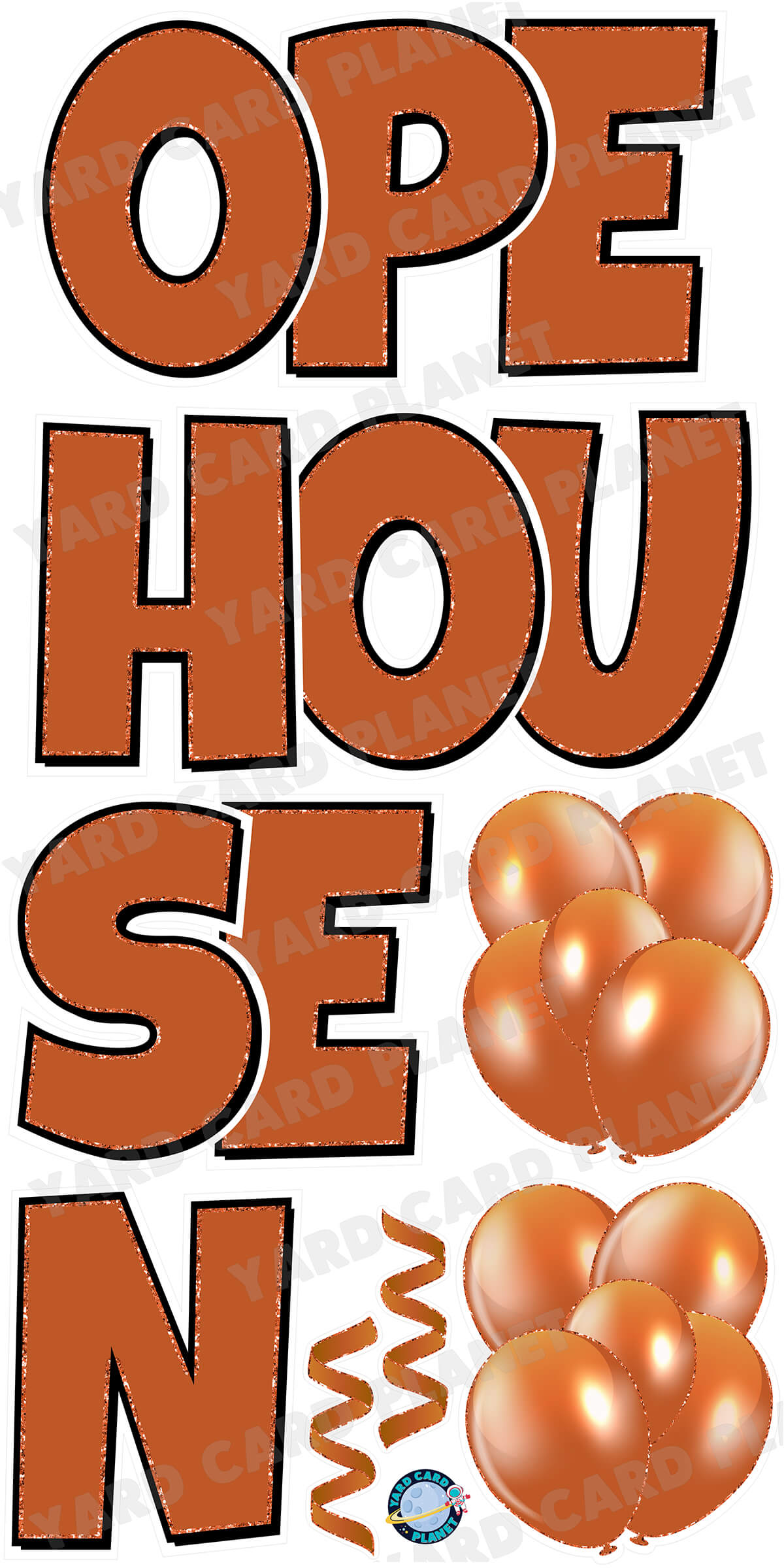 Large 23" Open House Yard Card EZ Quick Set in Luckiest Guy Font in Solid Colors with Glitter Trim - (Available in Multiple Colors)