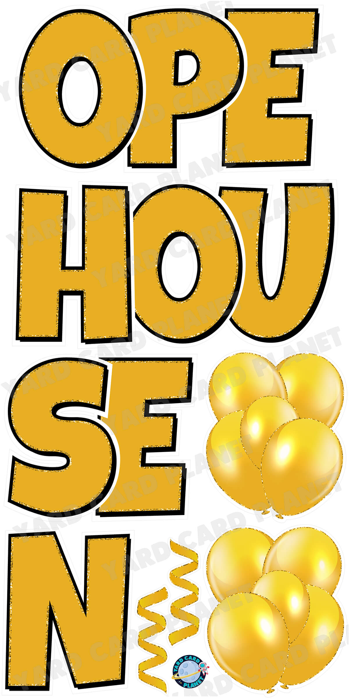 Large 23" Open House Yard Card EZ Quick Set in Luckiest Guy Font in Solid Colors with Glitter Trim - (Available in Multiple Colors)