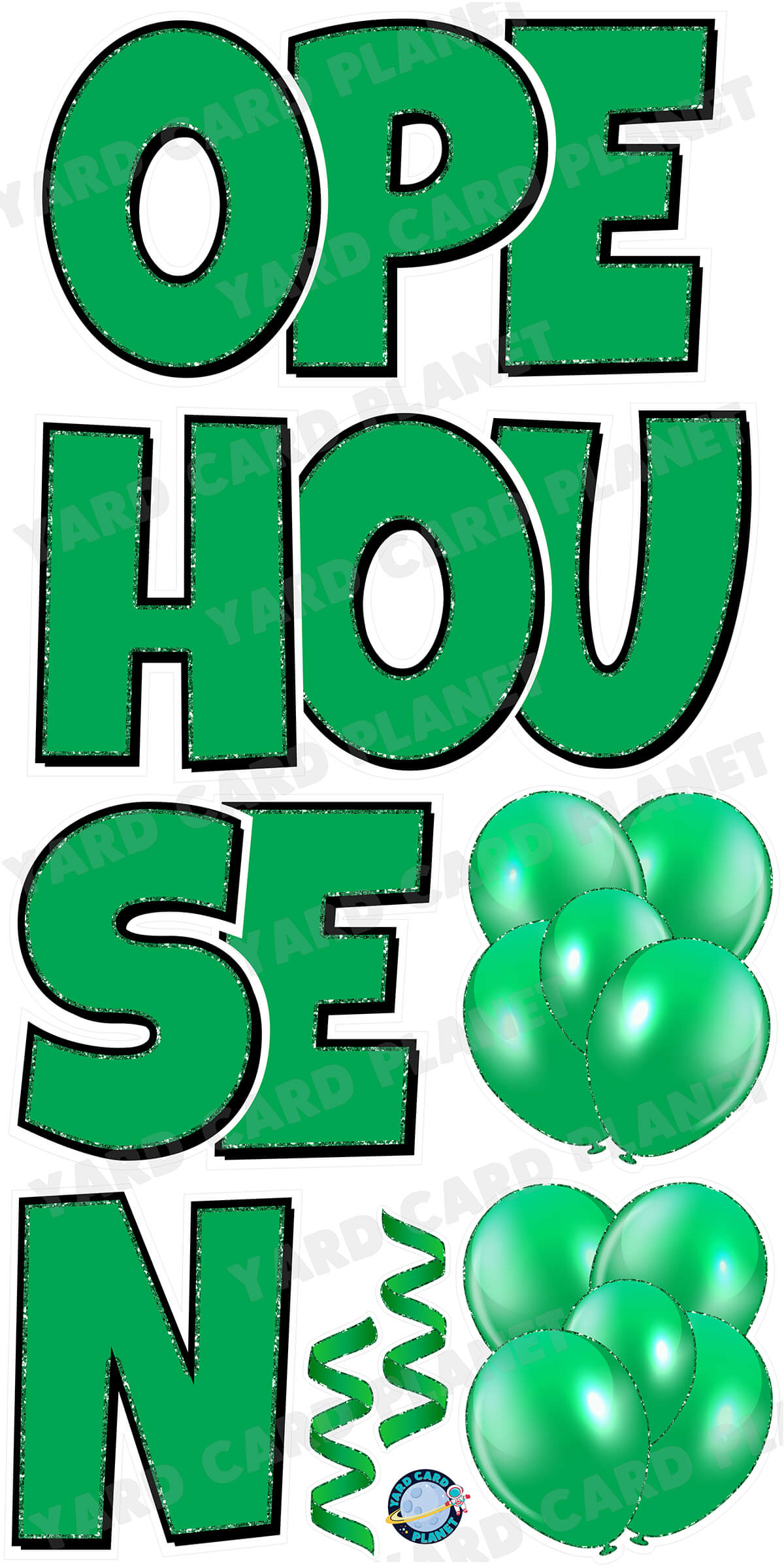 Large 23" Open House Yard Card EZ Quick Set in Luckiest Guy Font in Solid Colors with Glitter Trim - (Available in Multiple Colors)