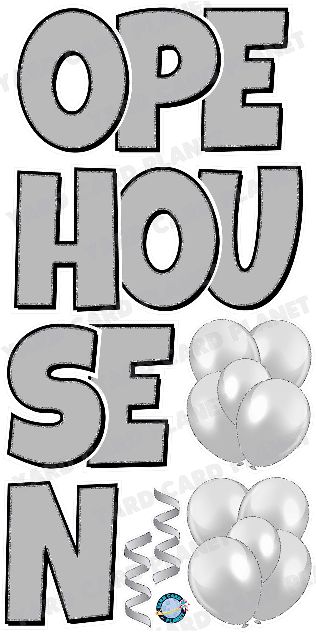 Large 23" Open House Yard Card EZ Quick Set in Luckiest Guy Font in Solid Colors with Glitter Trim - (Available in Multiple Colors)