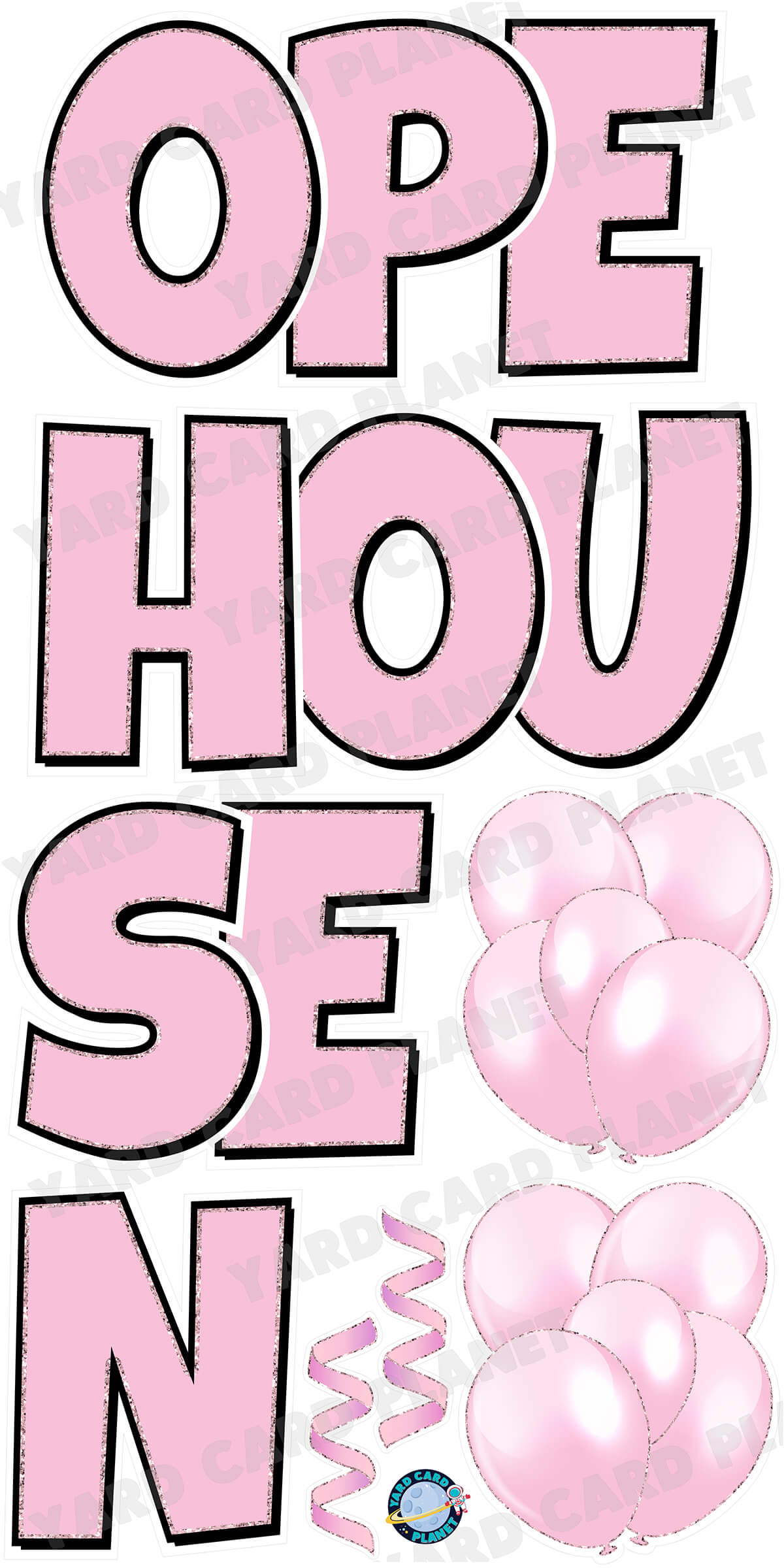 Large 23" Open House Yard Card EZ Quick Set in Luckiest Guy Font in Solid Colors with Glitter Trim - (Available in Multiple Colors)