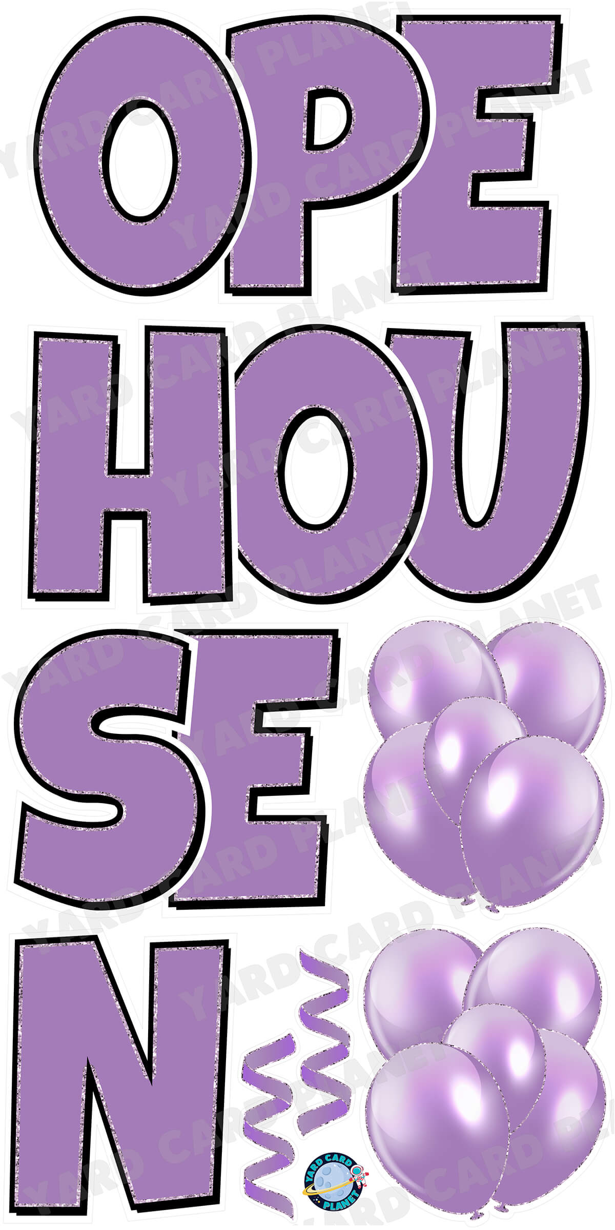 Large 23" Open House Yard Card EZ Quick Set in Luckiest Guy Font in Solid Colors with Glitter Trim - (Available in Multiple Colors)
