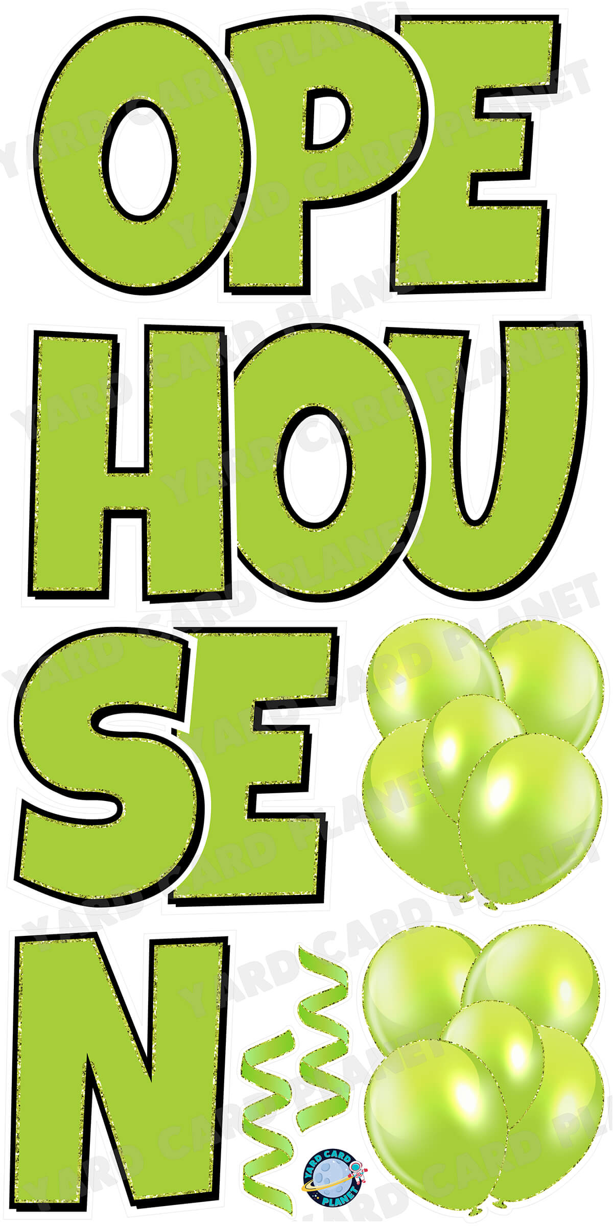 Large 23" Open House Yard Card EZ Quick Set in Luckiest Guy Font in Solid Colors with Glitter Trim - (Available in Multiple Colors)