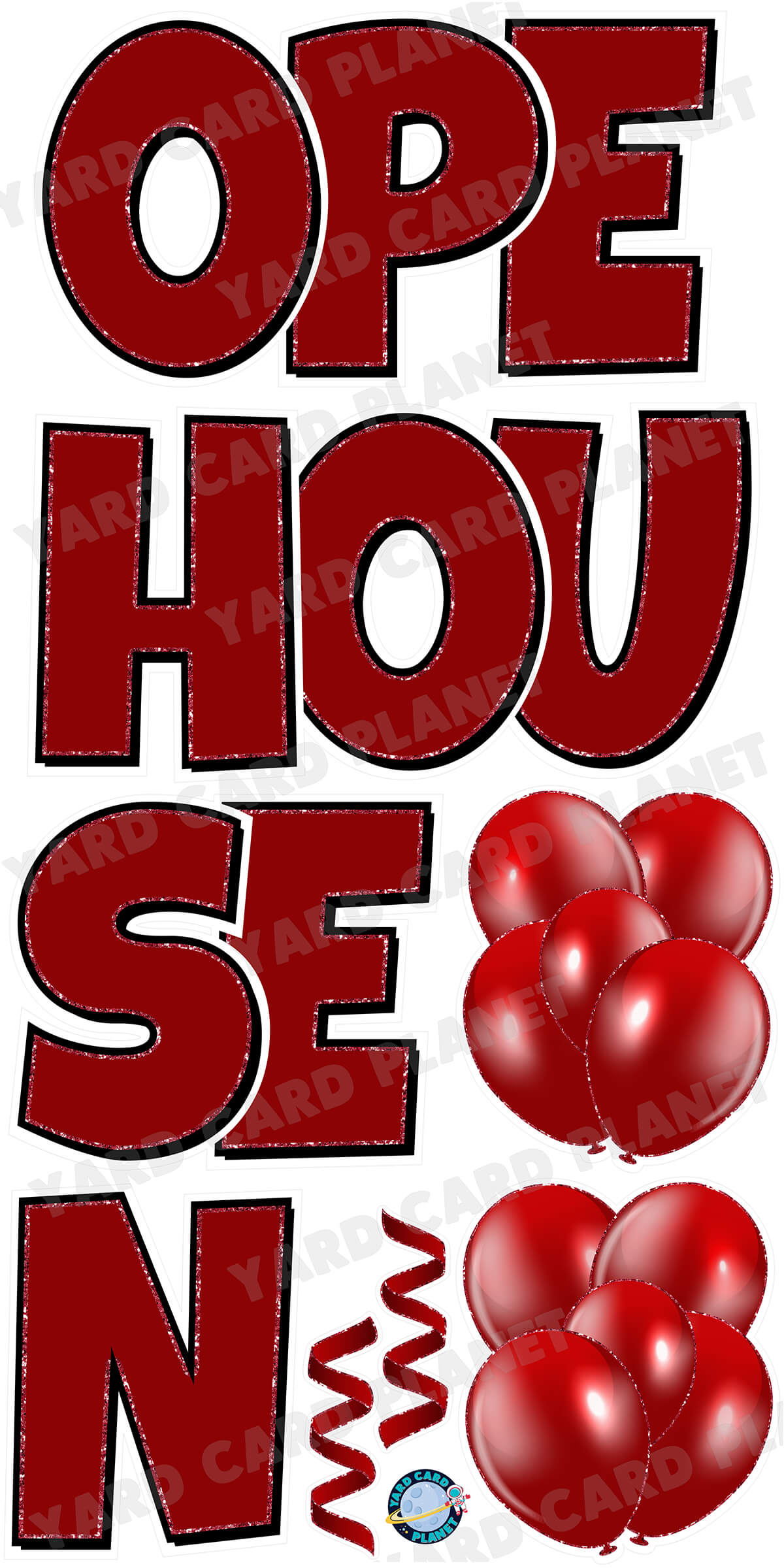 Large 23" Open House Yard Card EZ Quick Set in Luckiest Guy Font in Solid Colors with Glitter Trim - (Available in Multiple Colors)