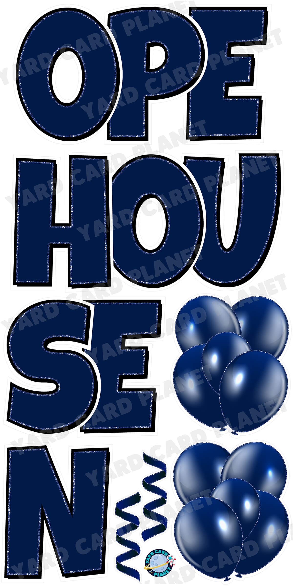 Large 23" Open House Yard Card EZ Quick Set in Luckiest Guy Font in Solid Colors with Glitter Trim - (Available in Multiple Colors)