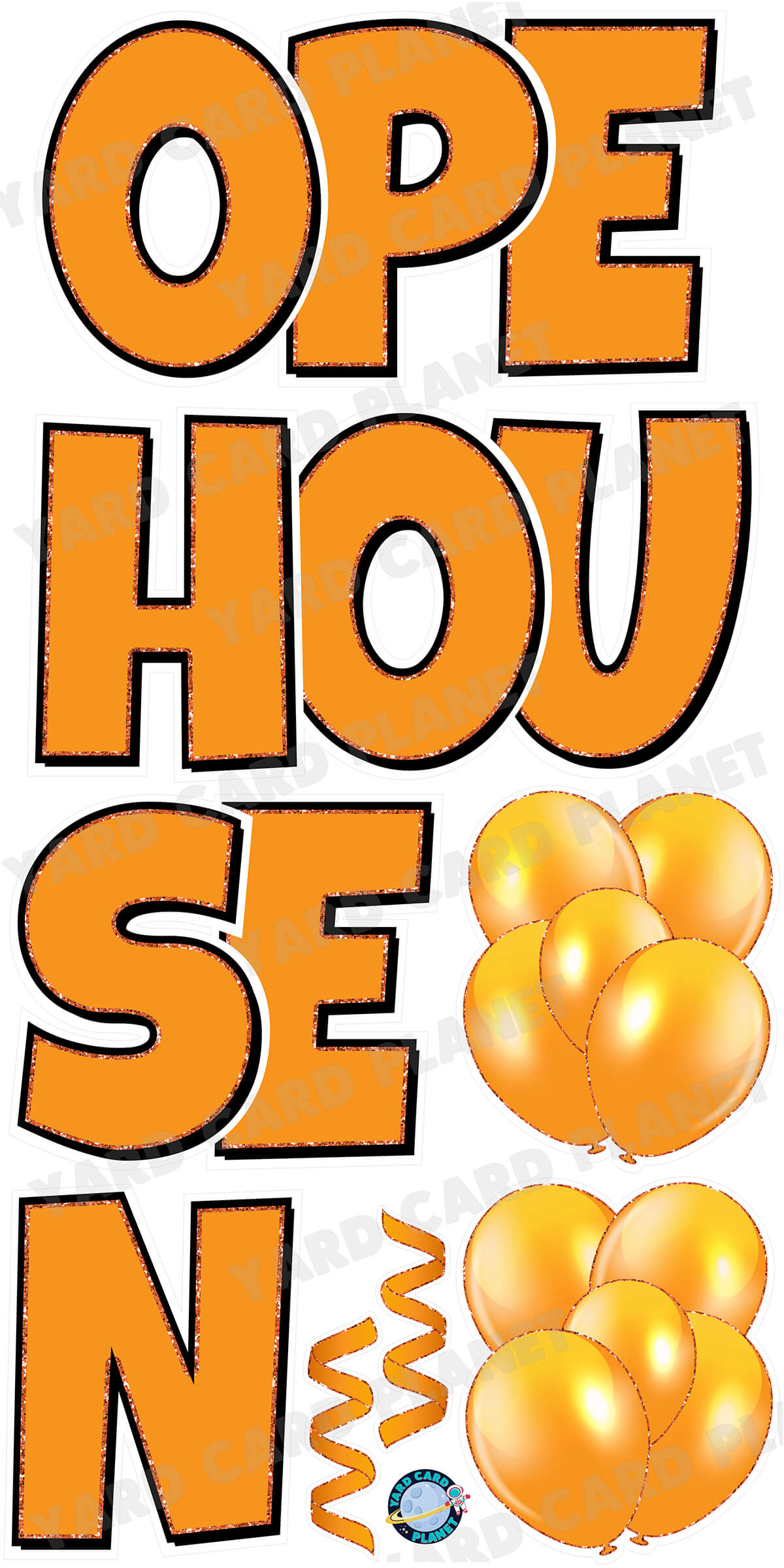 Large 23" Open House Yard Card EZ Quick Set in Luckiest Guy Font in Solid Colors with Glitter Trim - (Available in Multiple Colors)