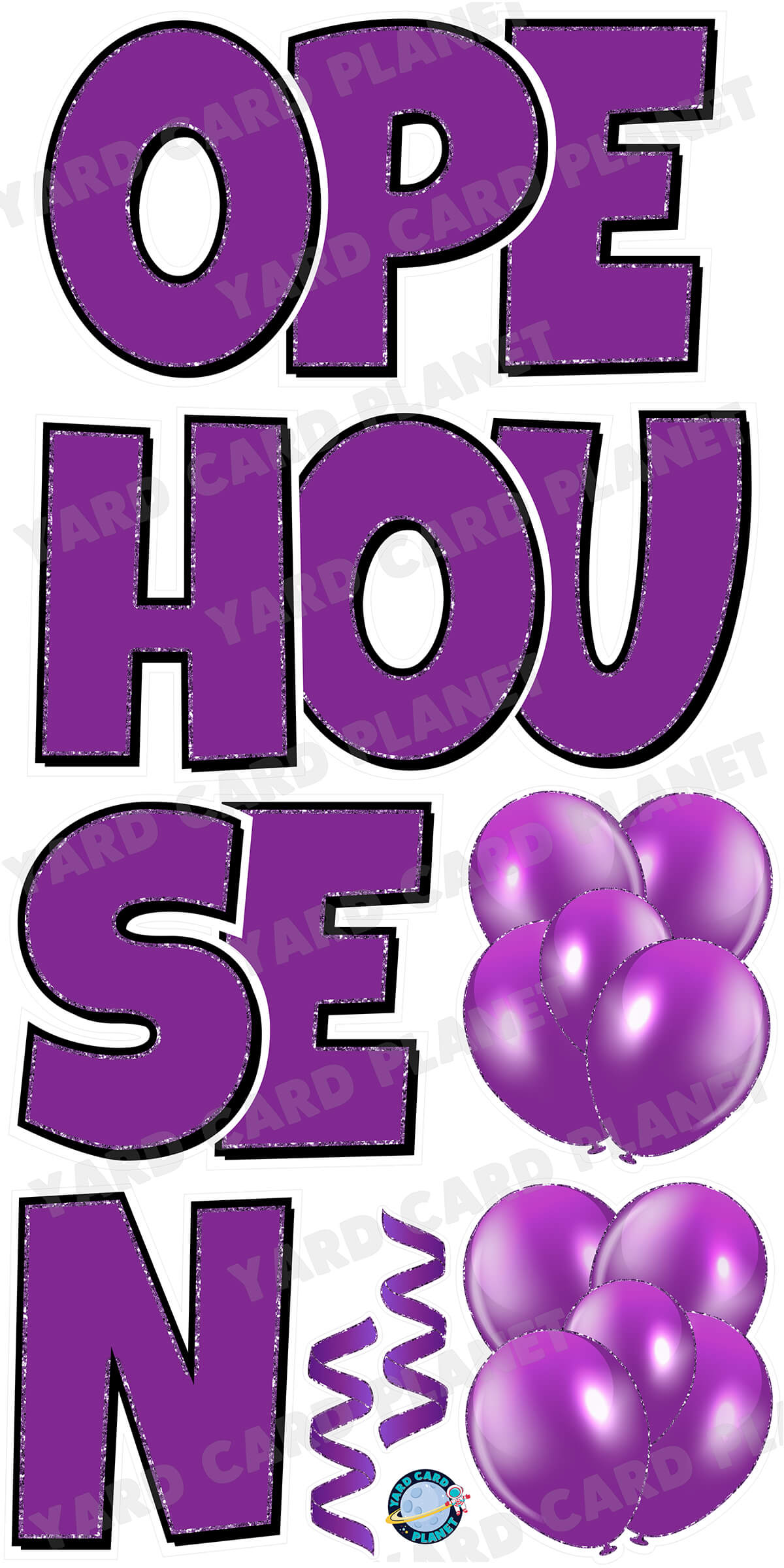 Large 23" Open House Yard Card EZ Quick Set in Luckiest Guy Font in Solid Colors with Glitter Trim - (Available in Multiple Colors)