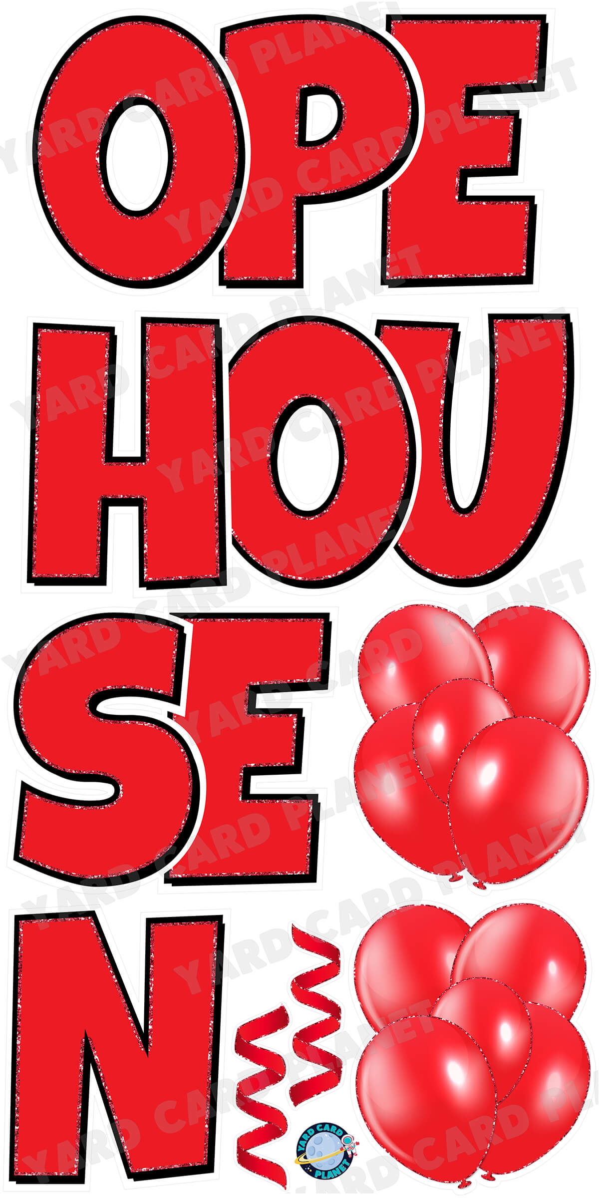 Large 23" Open House Yard Card EZ Quick Set in Luckiest Guy Font in Solid Colors with Glitter Trim - (Available in Multiple Colors)