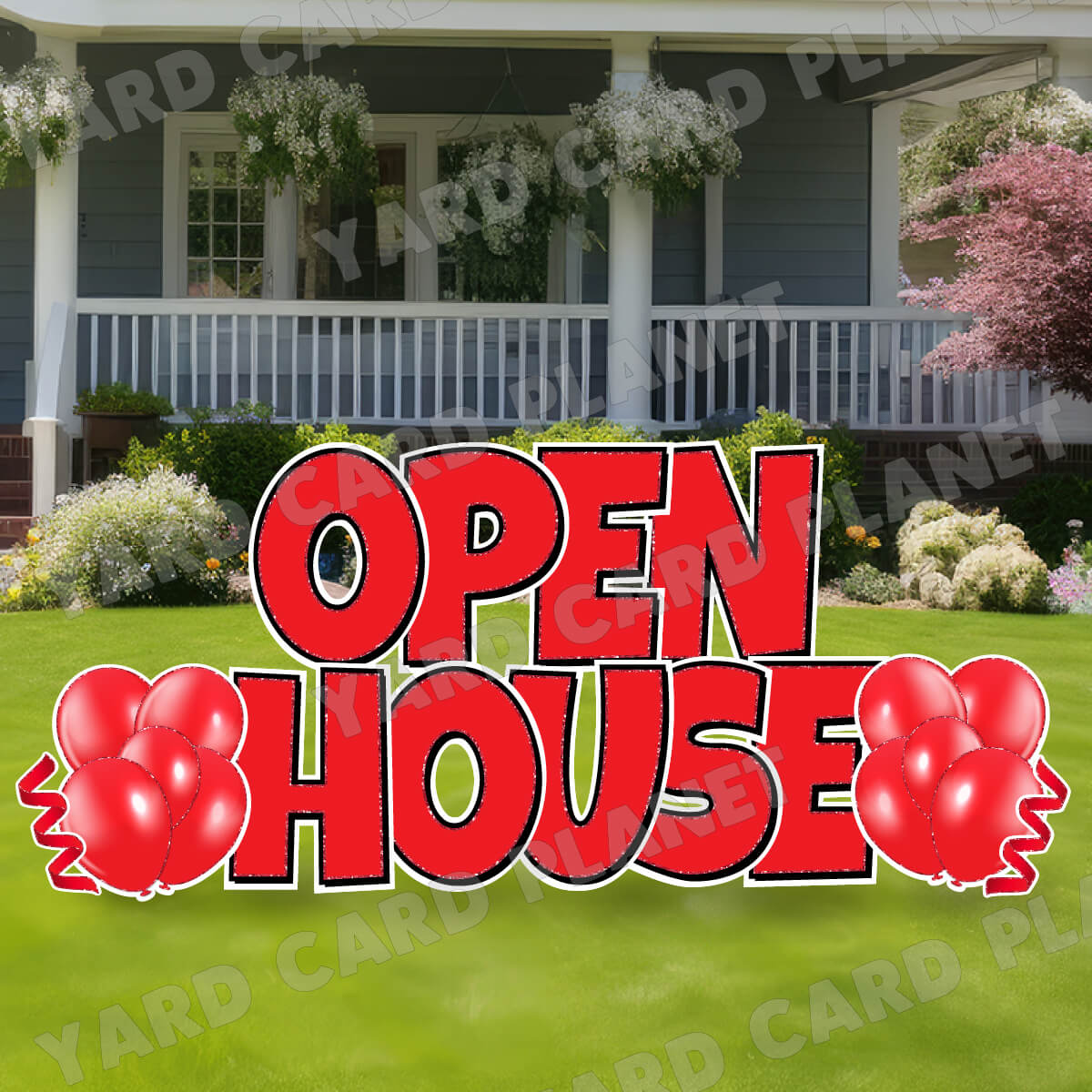 Large 23" Open House Yard Card EZ Quick Set in Luckiest Guy Font in Solid Colors with Glitter Trim - (Available in Multiple Colors)
