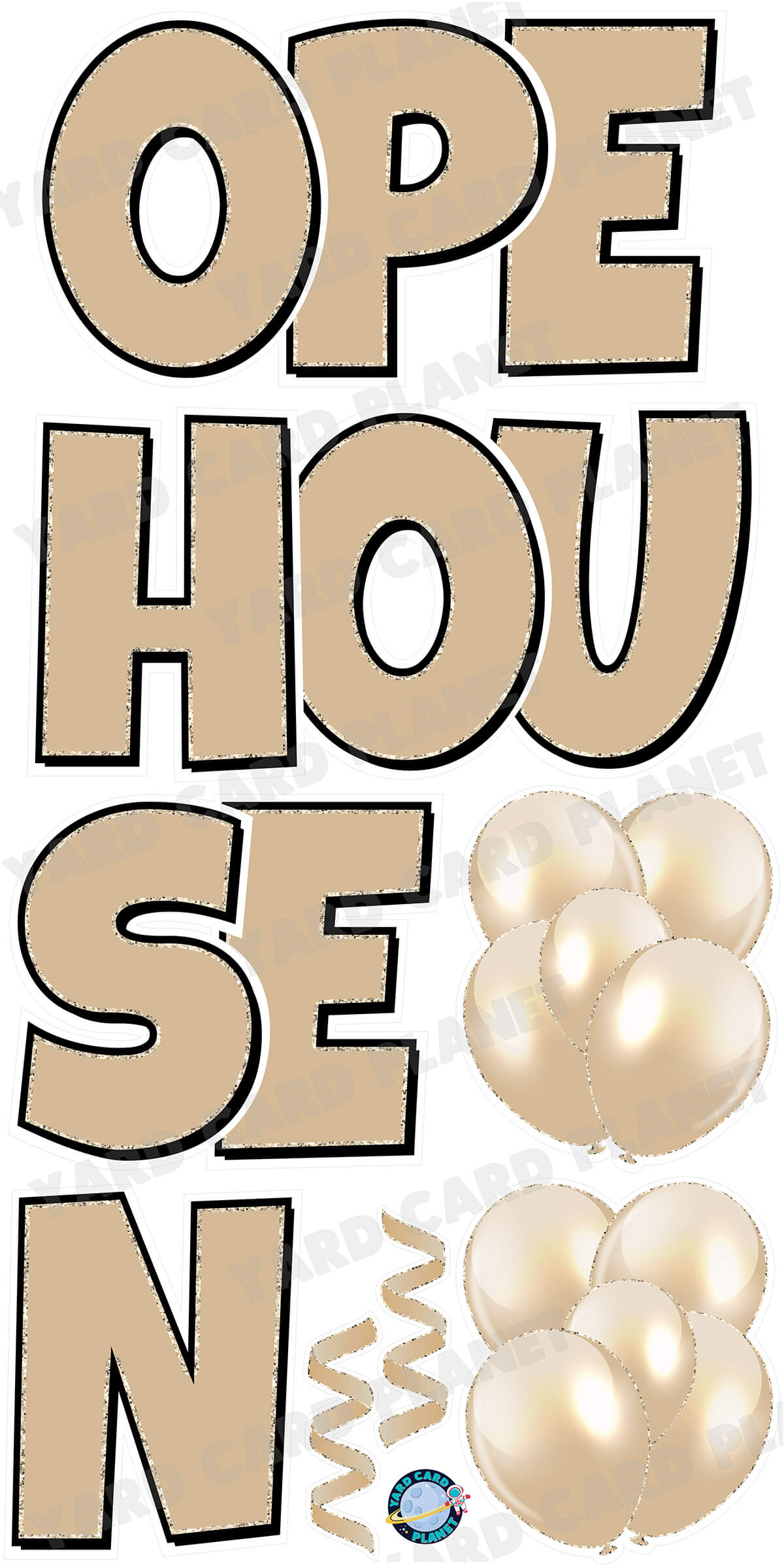 Large 23" Open House Yard Card EZ Quick Set in Luckiest Guy Font in Solid Colors with Glitter Trim - (Available in Multiple Colors)