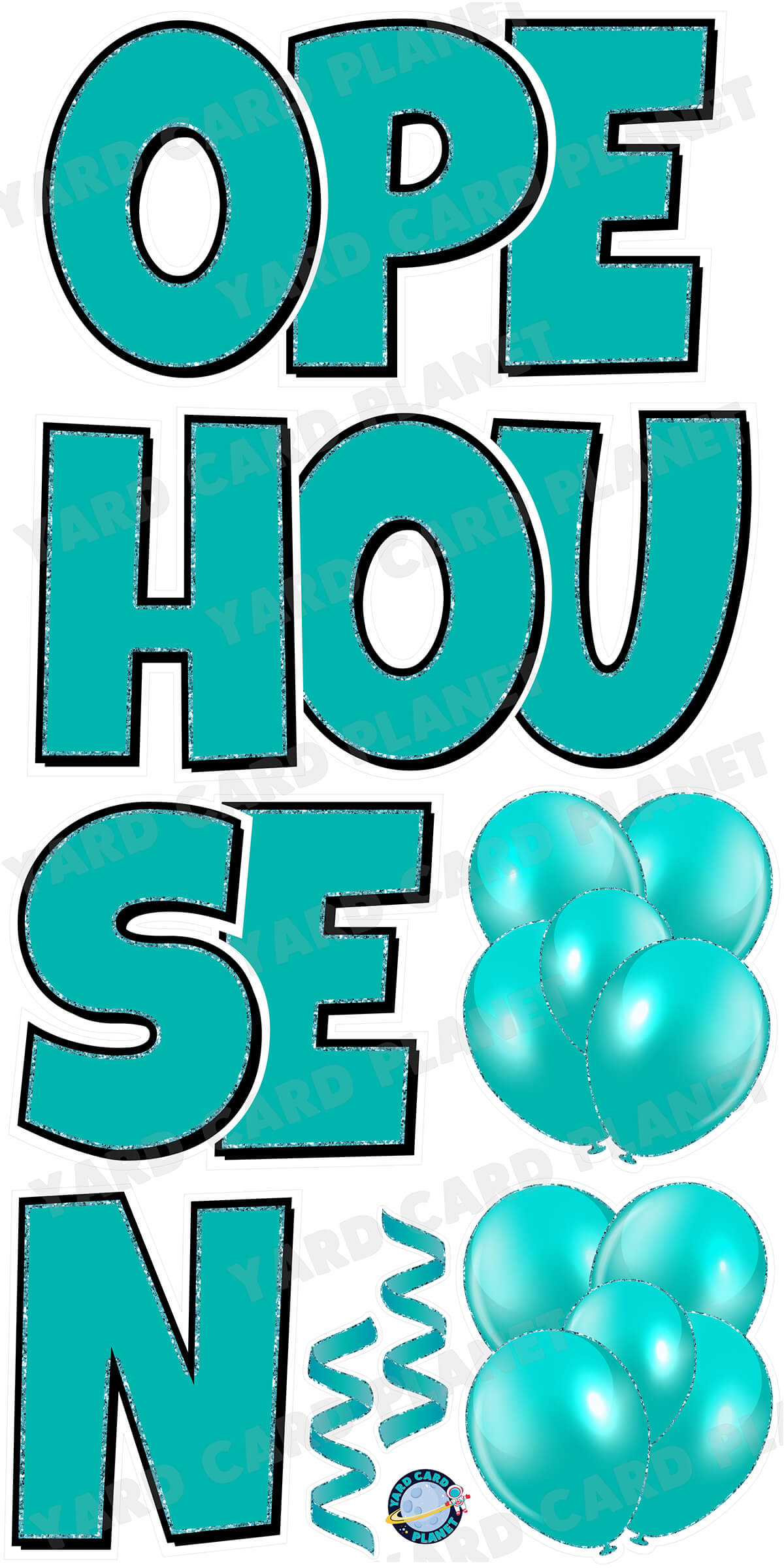 Large 23" Open House Yard Card EZ Quick Set in Luckiest Guy Font in Solid Colors with Glitter Trim - (Available in Multiple Colors)