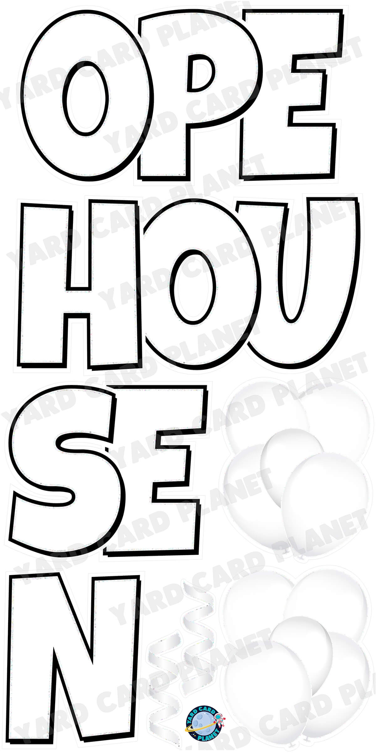 Large 23" Open House Yard Card EZ Quick Set in Luckiest Guy Font in Solid Colors with Glitter Trim - (Available in Multiple Colors)