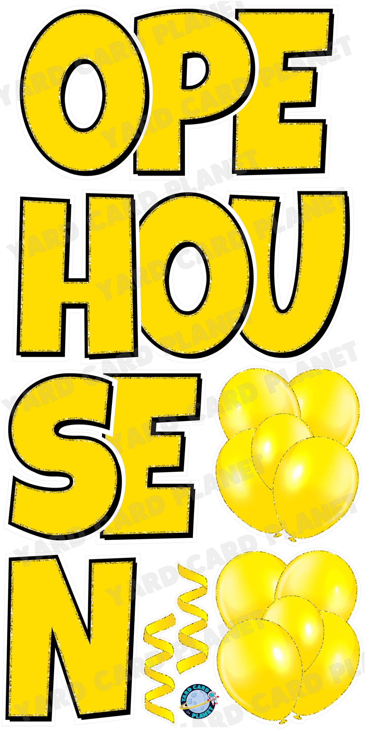 Large 23" Open House Yard Card EZ Quick Set in Luckiest Guy Font in Solid Colors with Glitter Trim - (Available in Multiple Colors)