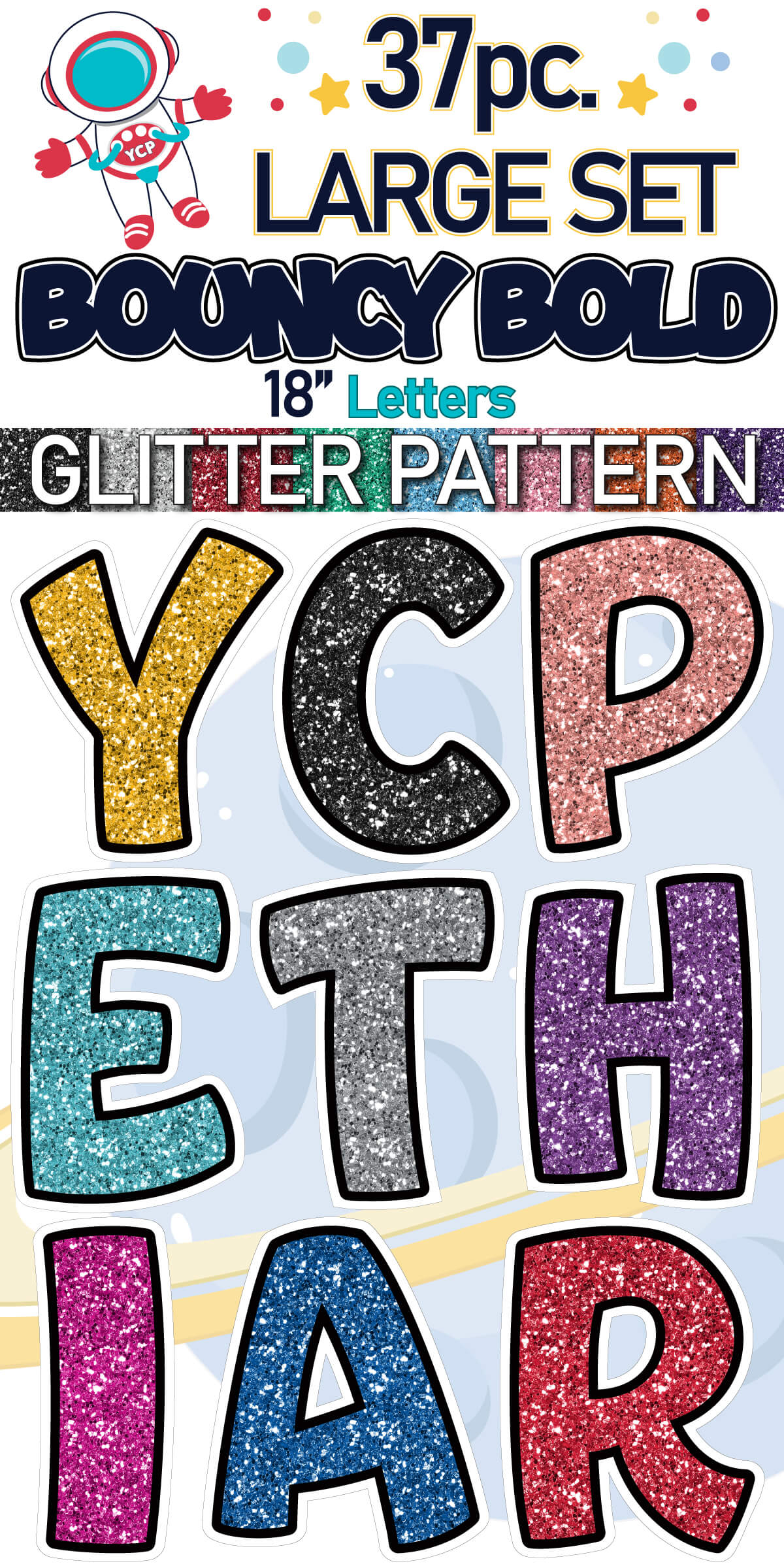18" Bouncy Bold BB 37 pc. Large Letter Set in Glitter Pattern