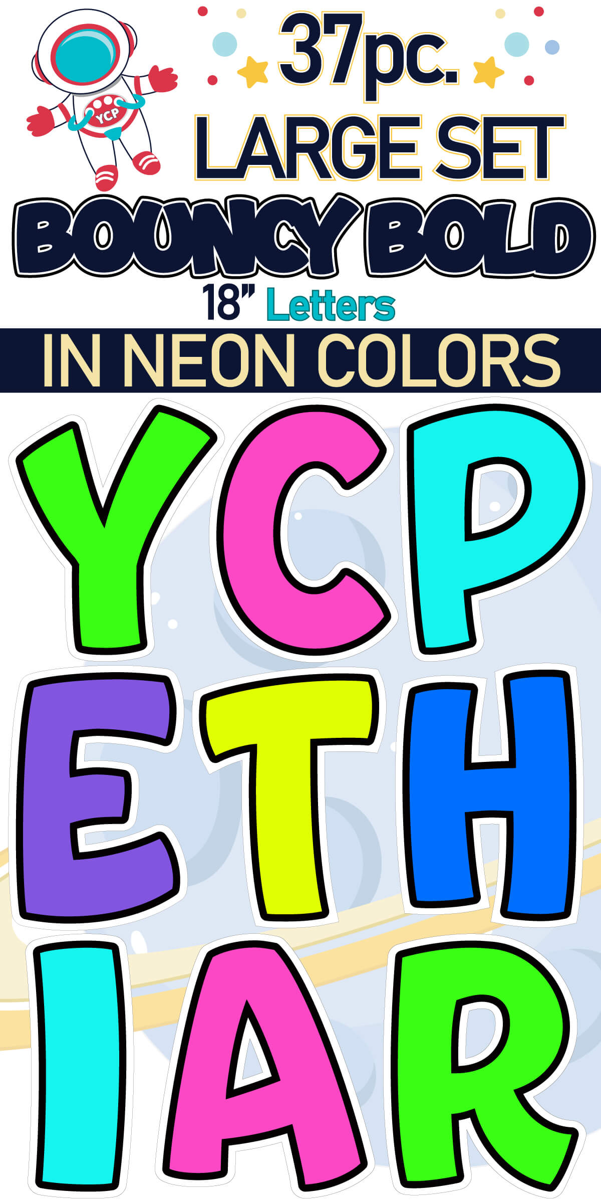 18" Bouncy Bold BB 37 pc. Large Letter Set in Neon Colors