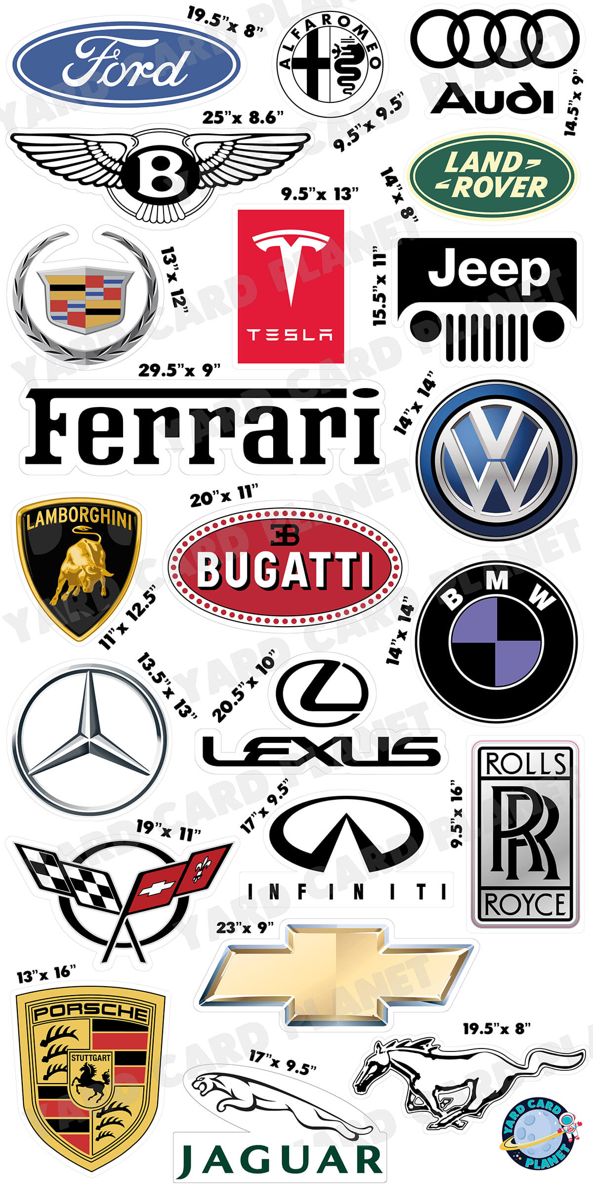 Auto Maker Logos Yard Card Flair Set