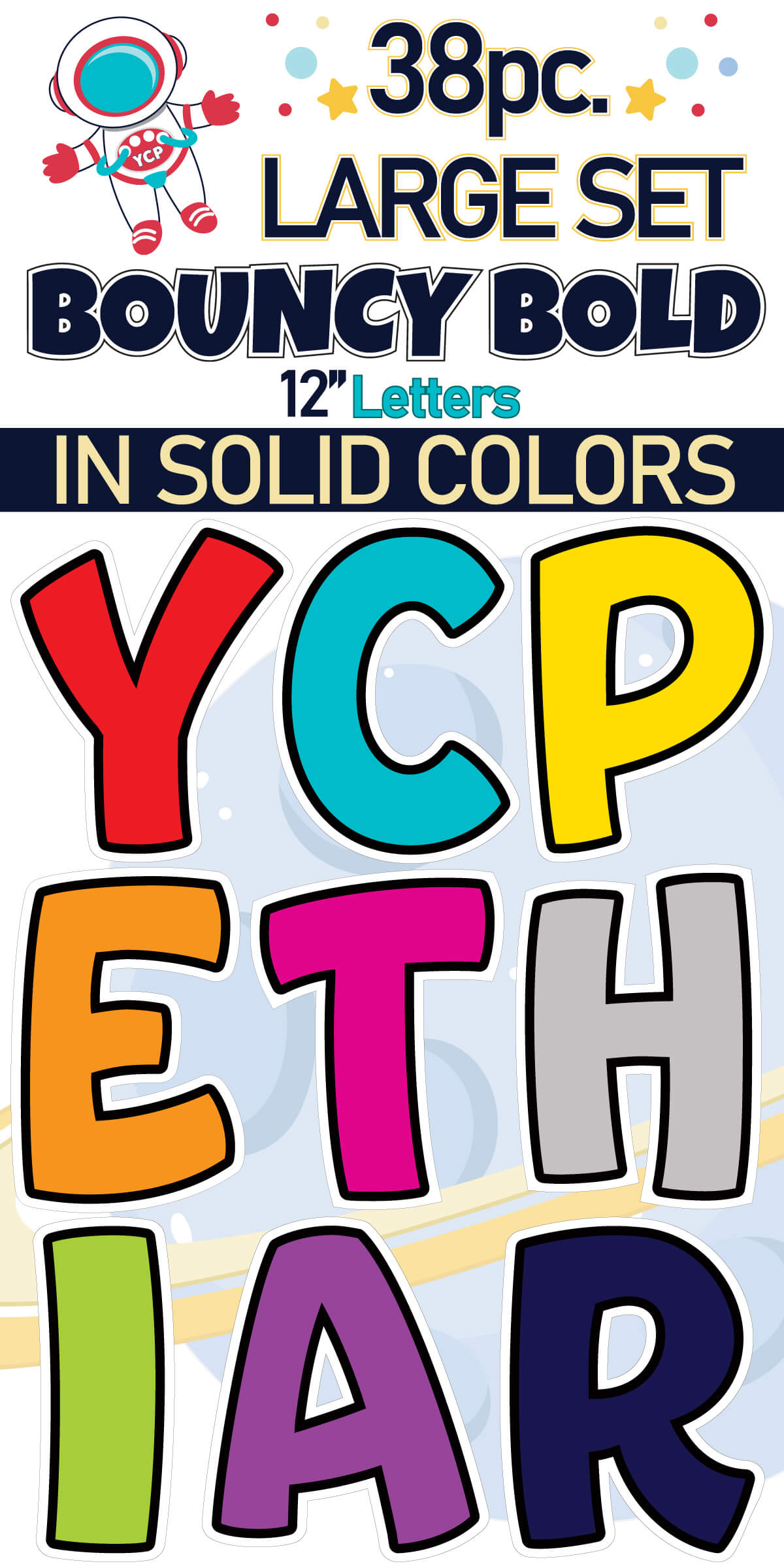 12" Bouncy Bold BB 38 pc. Letter Set in Solid Colors