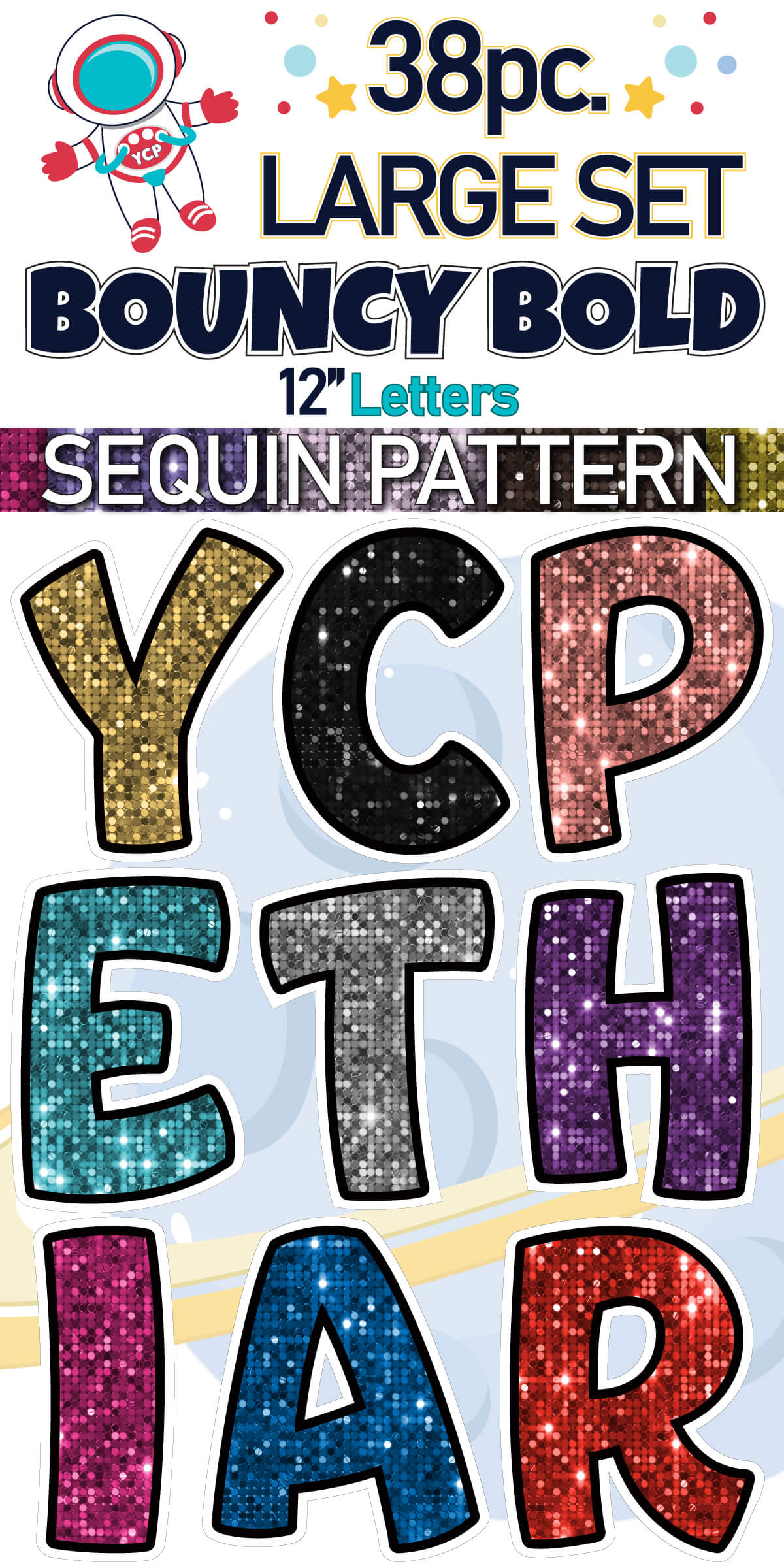 12" Bouncy Bold BB 38 pc. Letter Set in Sequin Pattern