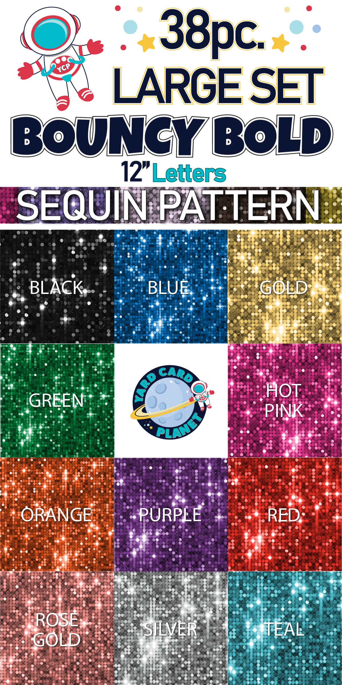 12" Bouncy Bold BB 38 pc. Letter Set in Sequin Pattern