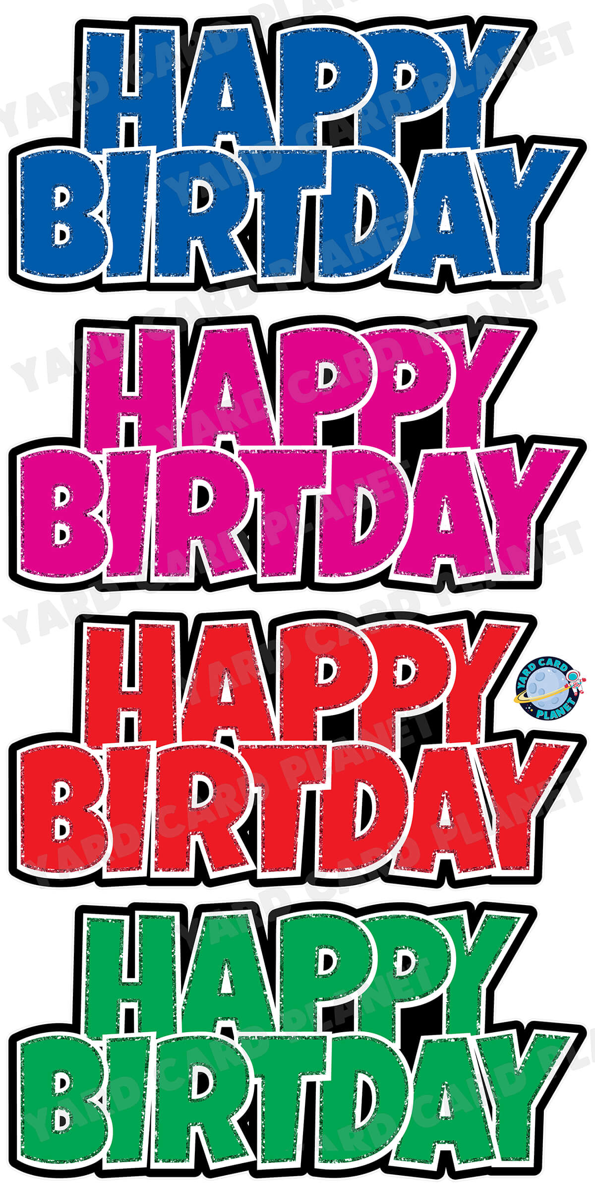 Happy Birthday Luckiest Guy EZ Quick Signs with Glitter Trim in Blue, Hot Pink, Red and Green Yard Card Set