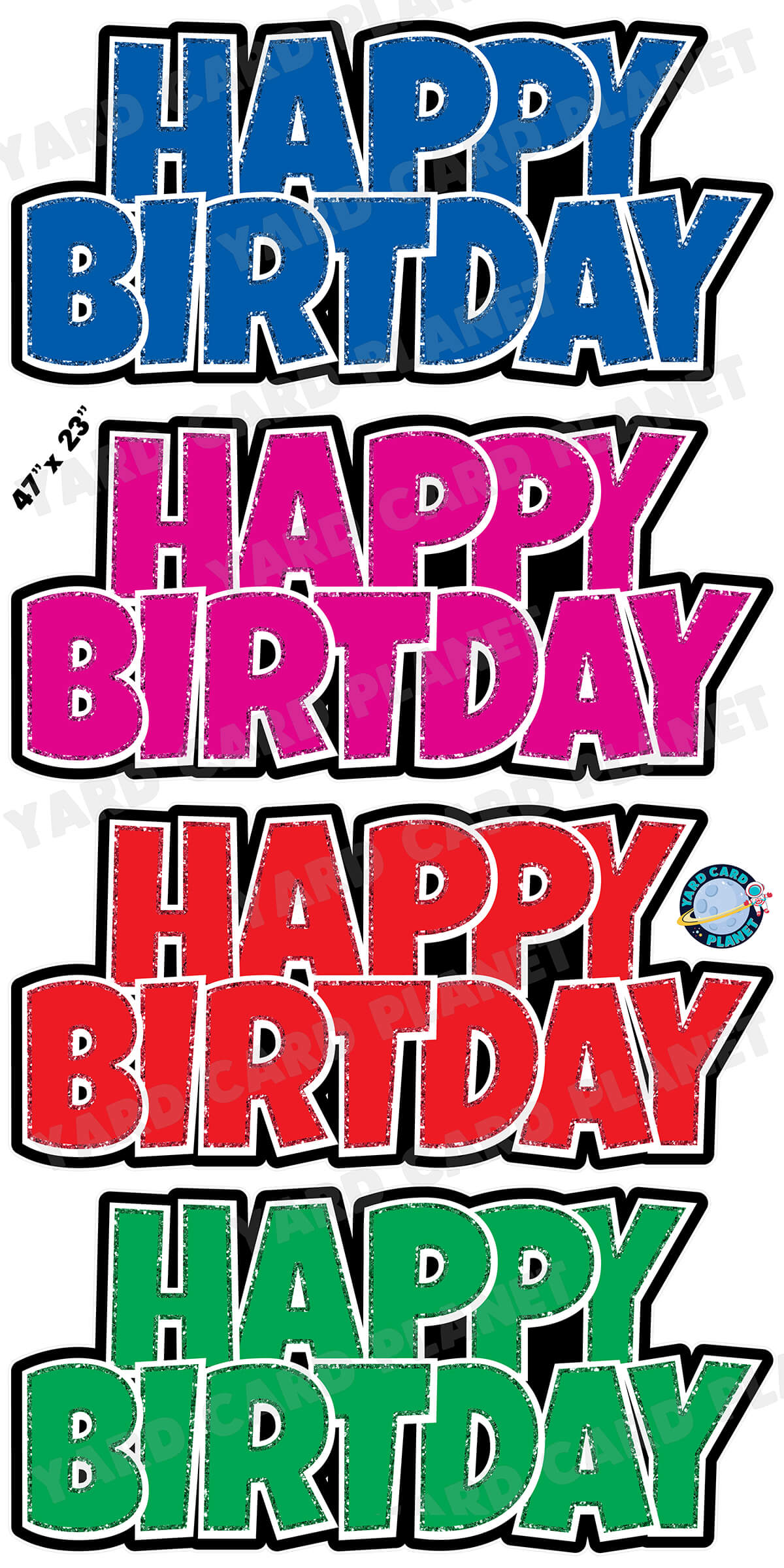 Happy Birthday Luckiest Guy EZ Quick Signs with Glitter Trim in Blue, Hot Pink, Red and Green Yard Card Set
