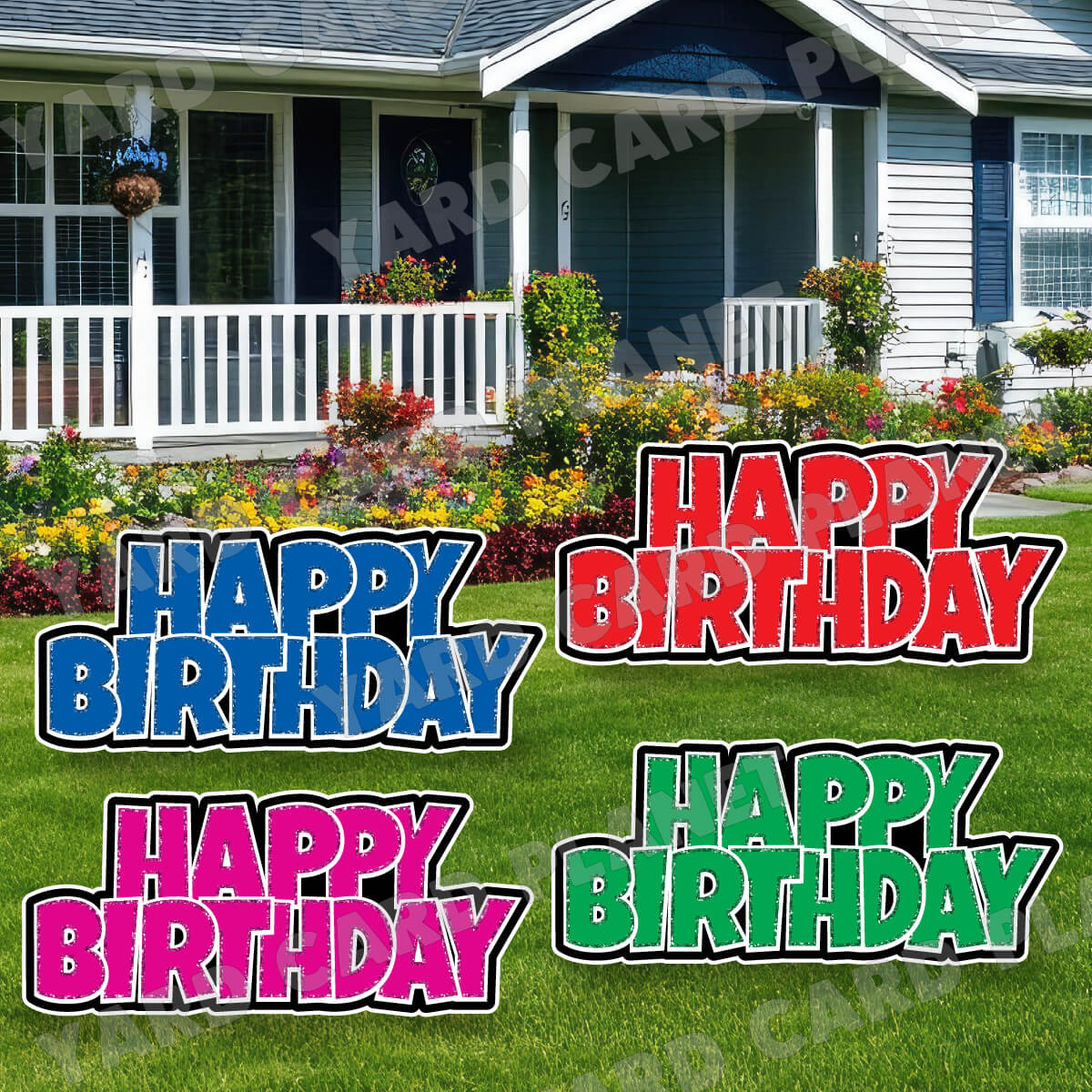 Happy Birthday Luckiest Guy EZ Quick Signs with Glitter Trim in Blue, Hot Pink, Red and Green Yard Card Set